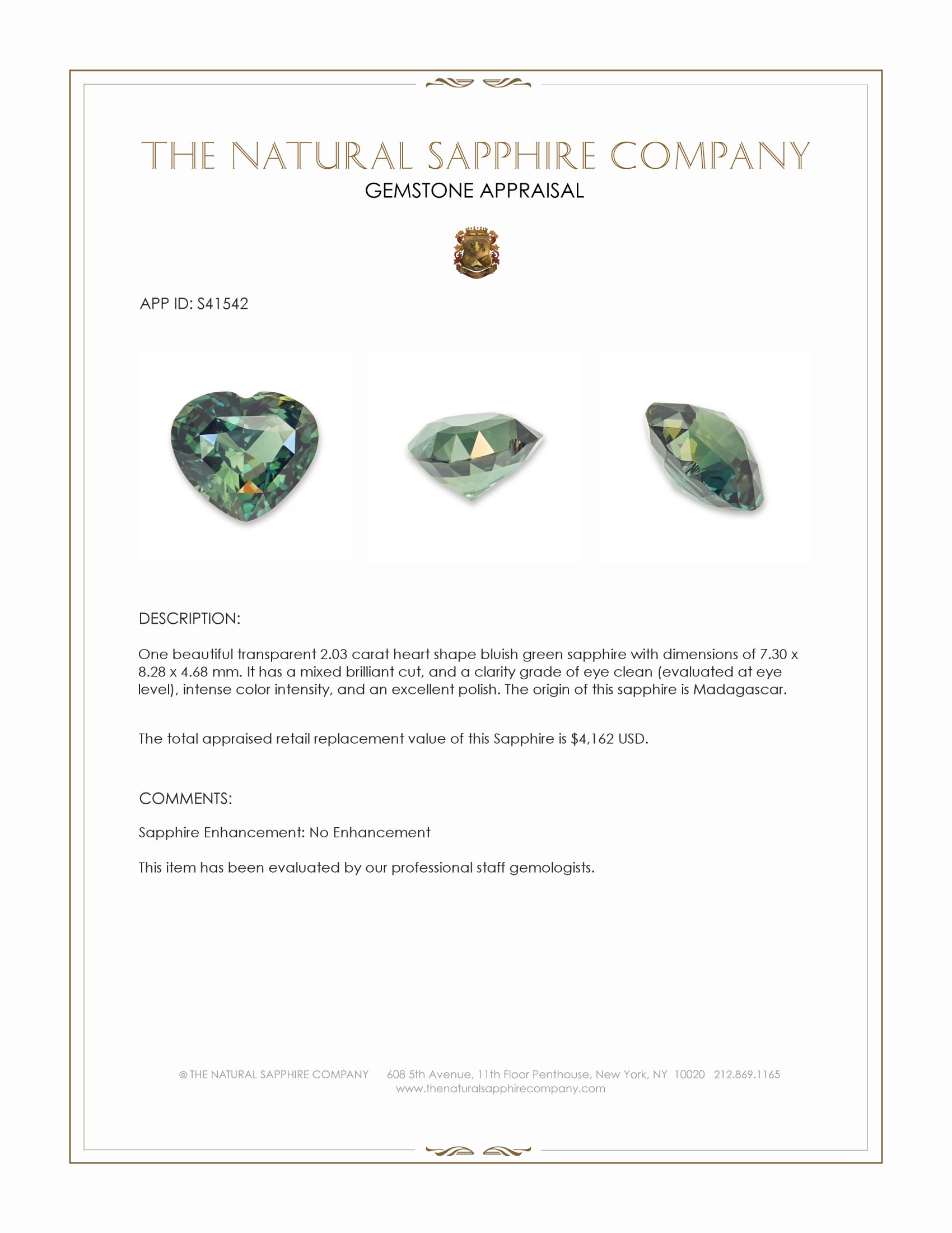 2.03 Ct. Bluish Green Sapphire from Madagascar