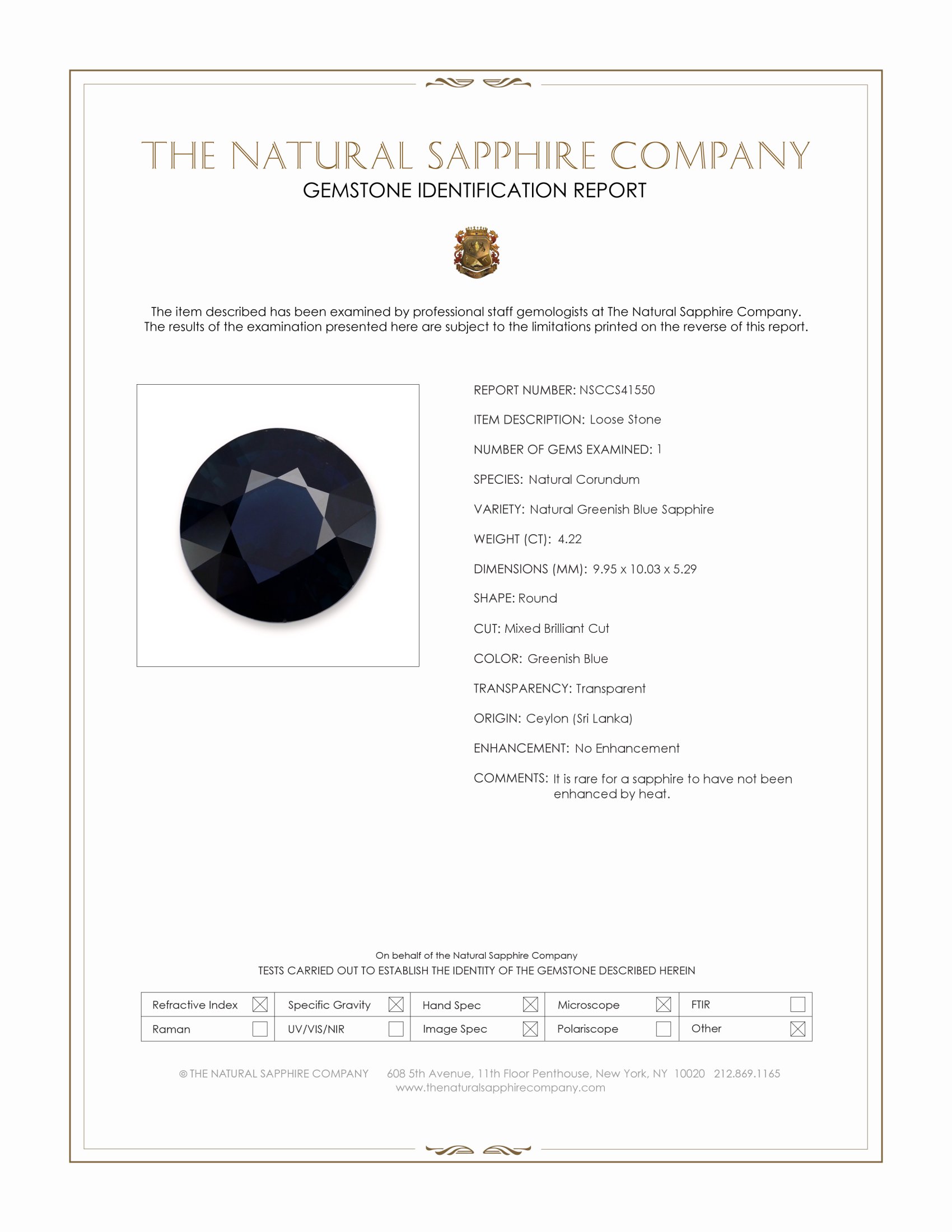 4.22 Ct. Greenish Blue Sapphire from Ceylon (Sri Lanka)