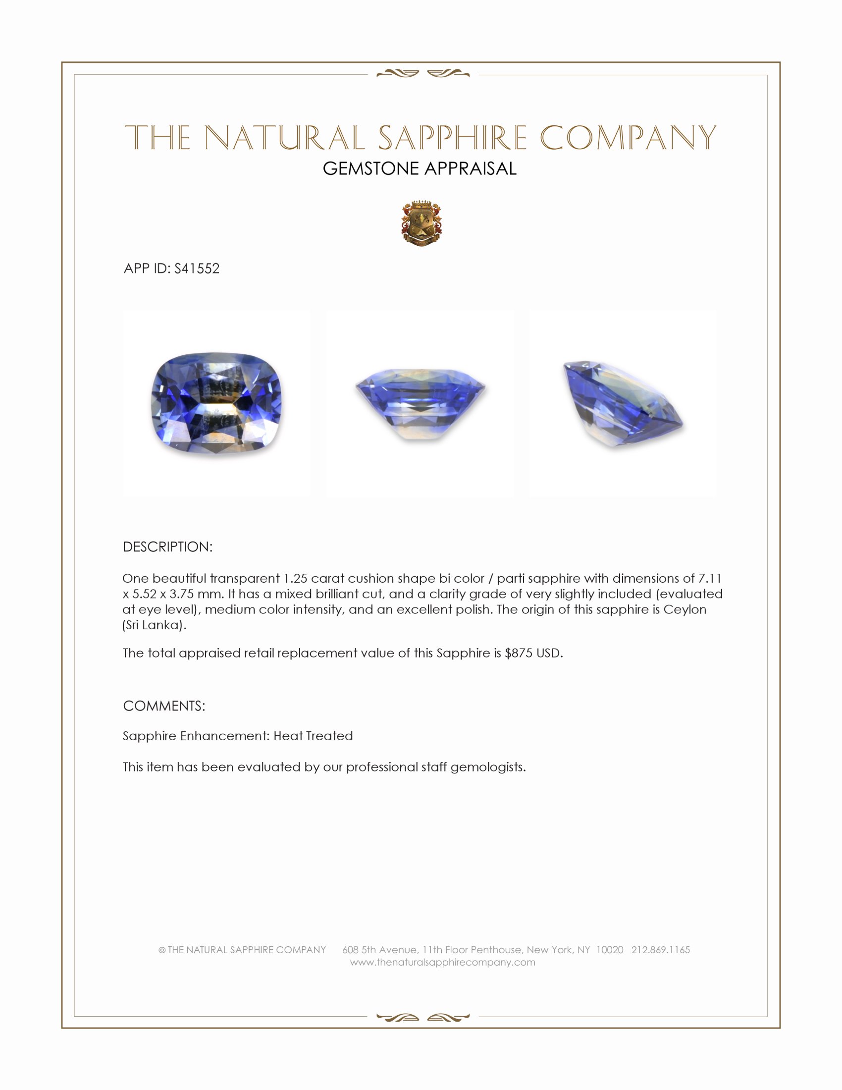 1.25 Ct. Bi Color / Parti Sapphire from Ceylon (Sri Lanka)