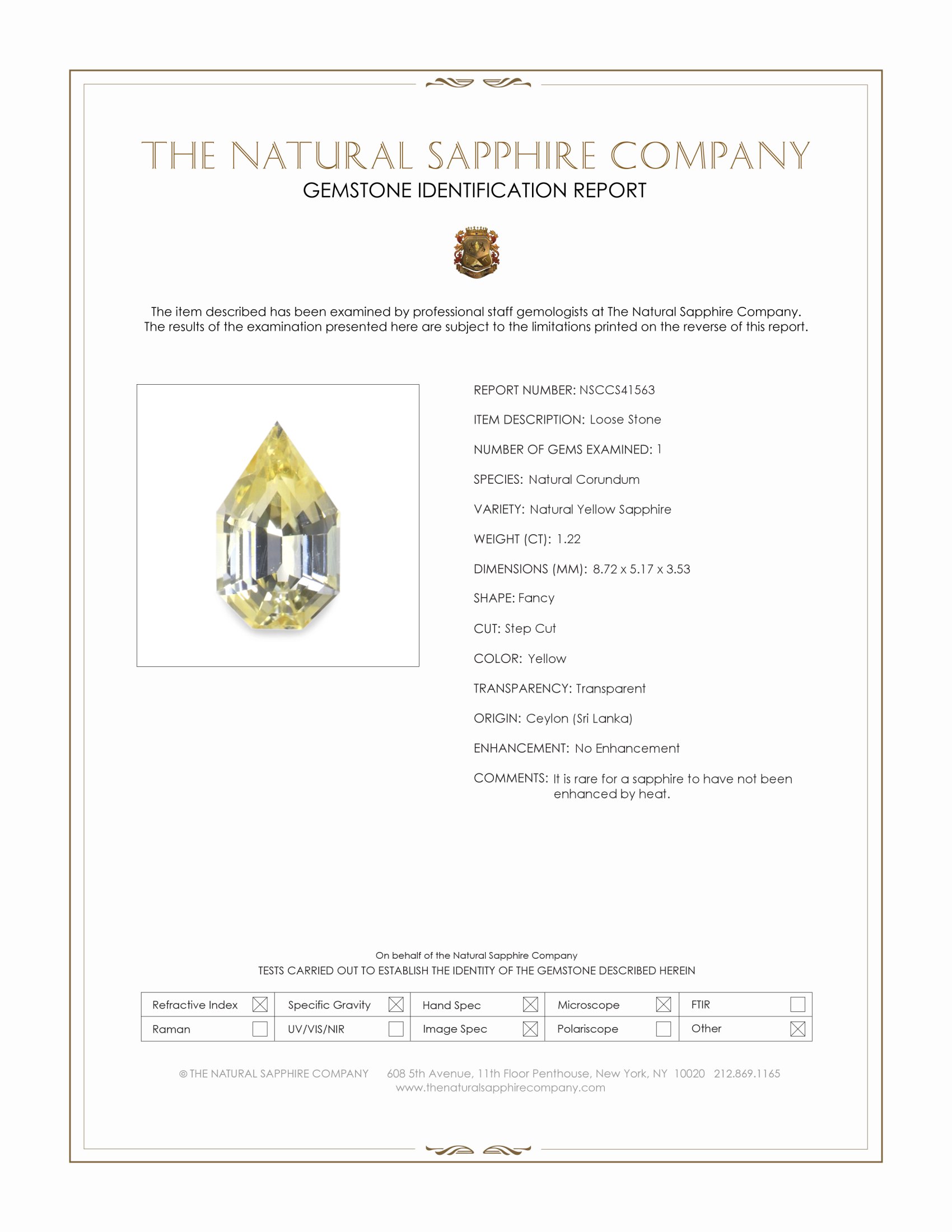 1.22 Ct. Yellow Sapphire from Ceylon (Sri Lanka)
