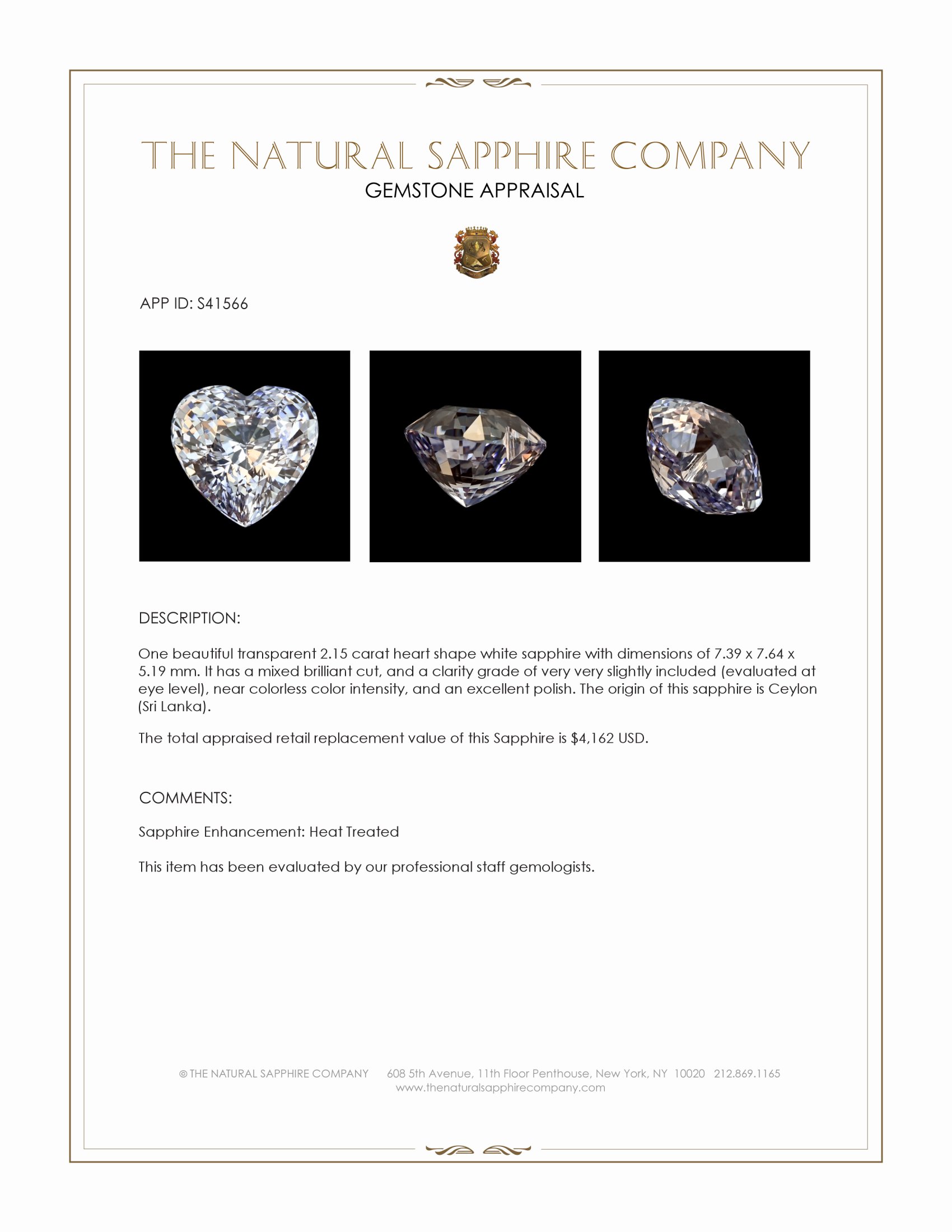 2.15 Ct. White Sapphire from Ceylon (Sri Lanka)