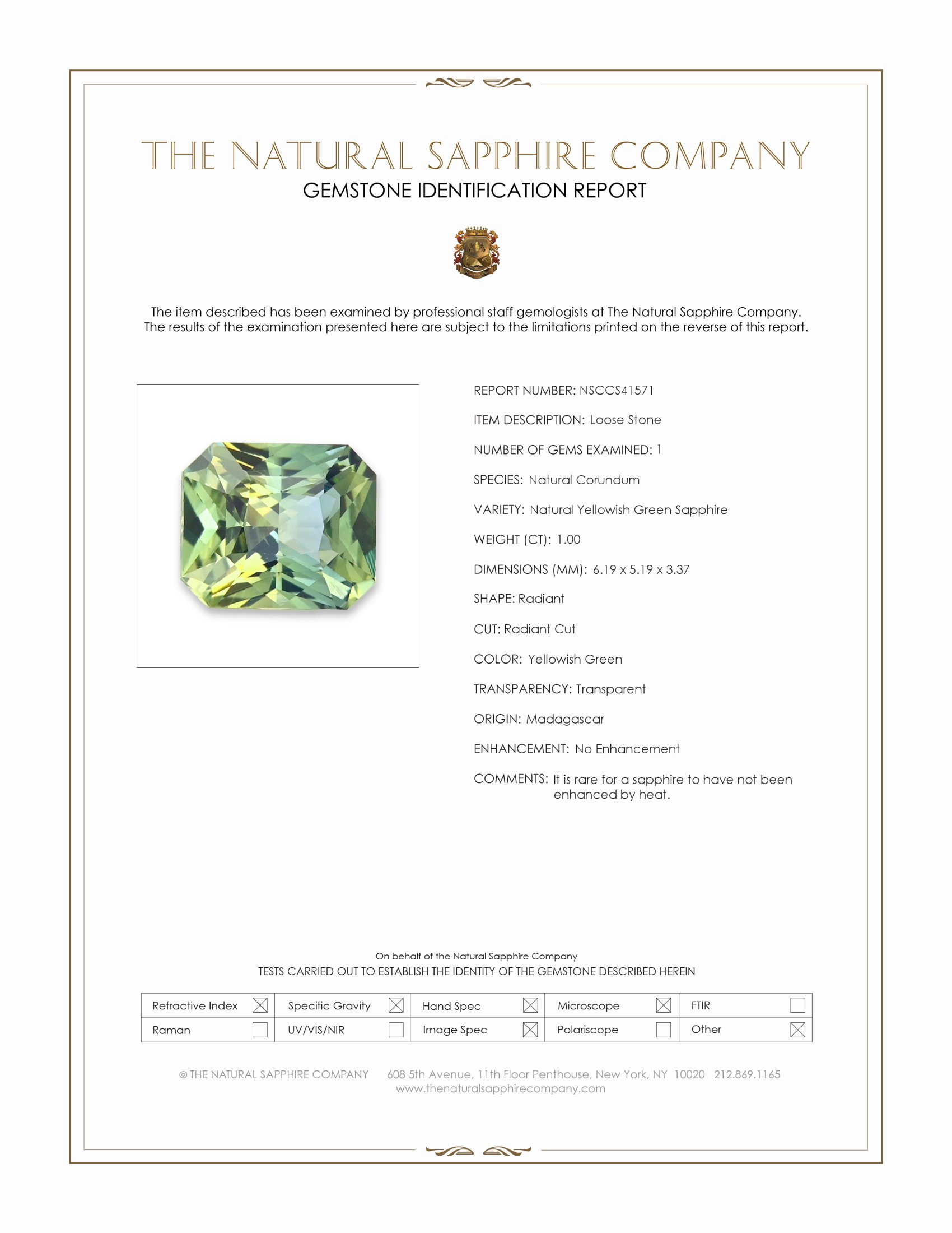 1.00 Ct. Yellowish Green Sapphire from Madagascar