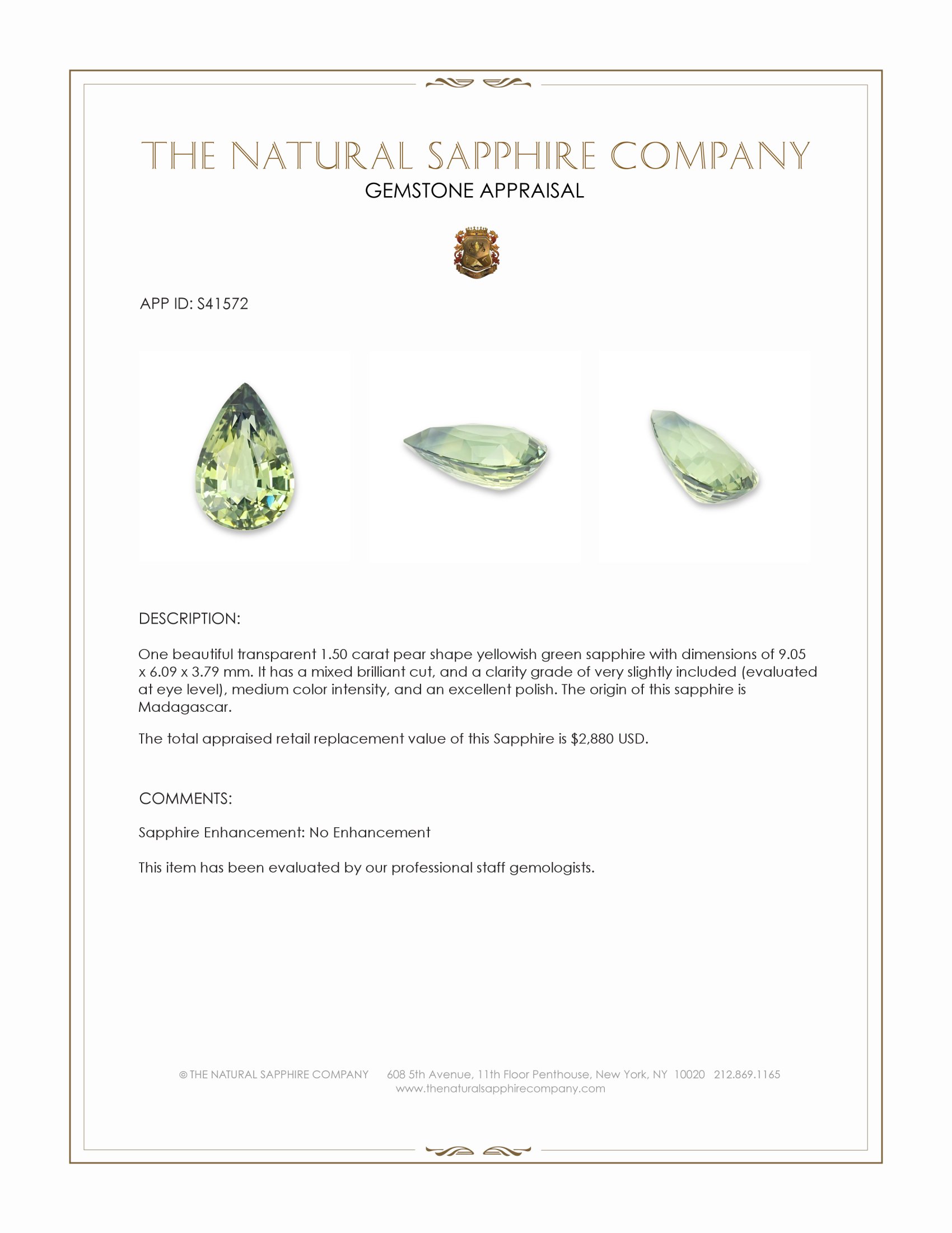 1.50 Ct. Yellowish Green Sapphire from Madagascar
