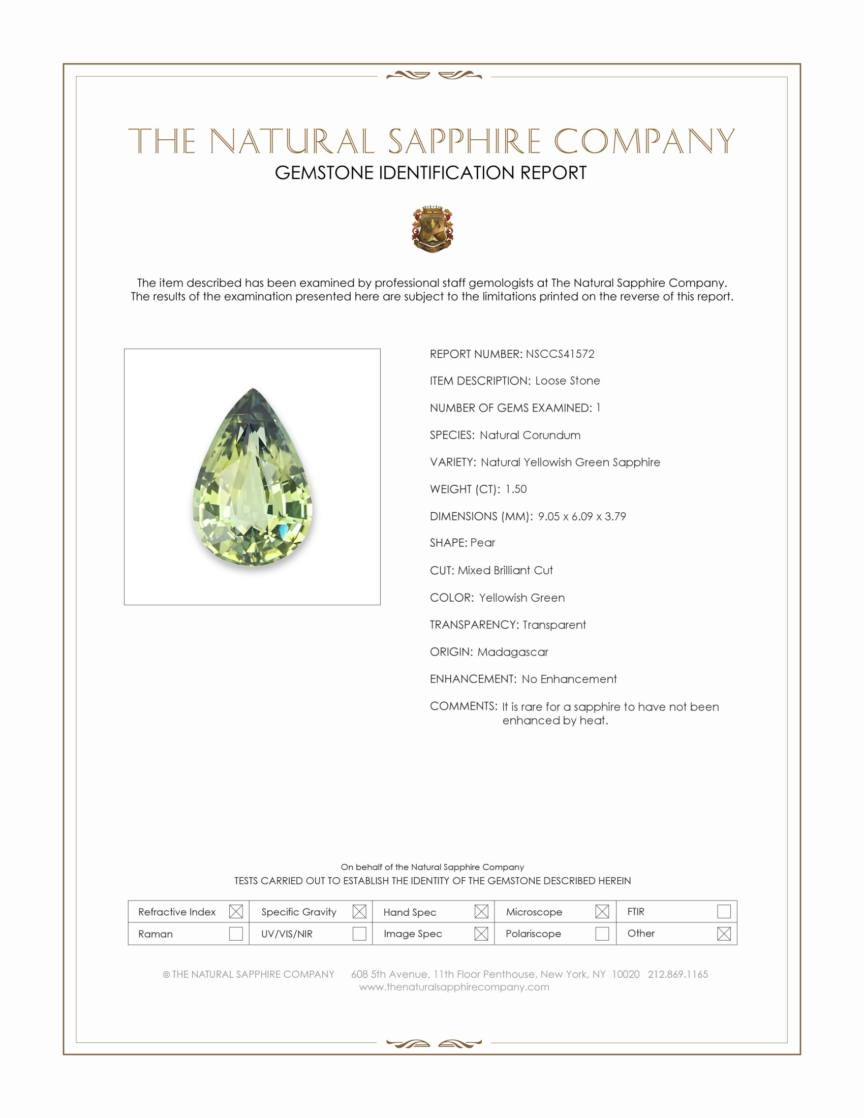1.50 Ct. Yellowish Green Sapphire from Madagascar