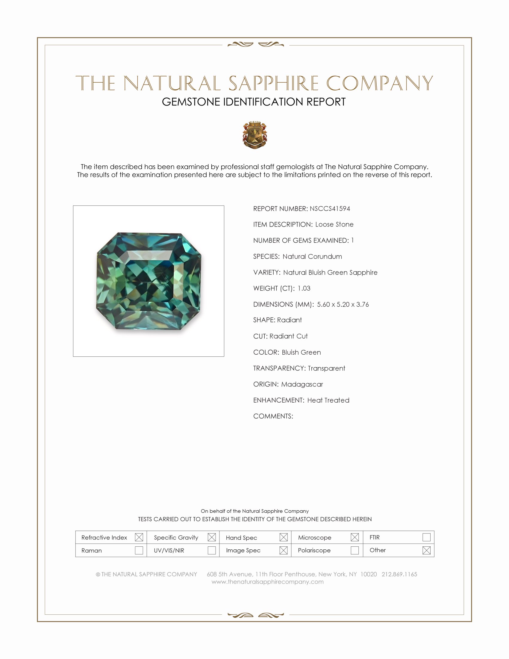 1.03 Ct. Bluish Green Sapphire from Madagascar
