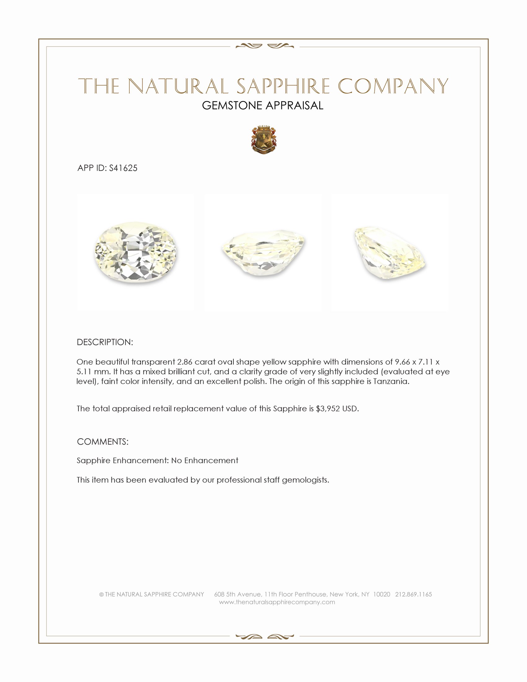 2.86 Ct. Yellow Sapphire from Tanzania
