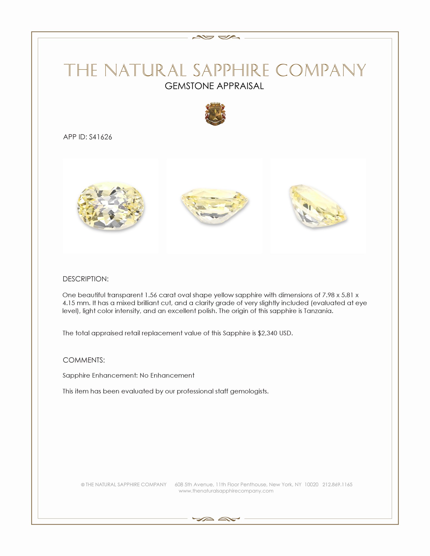 1.56 Ct. Yellow Sapphire from Tanzania