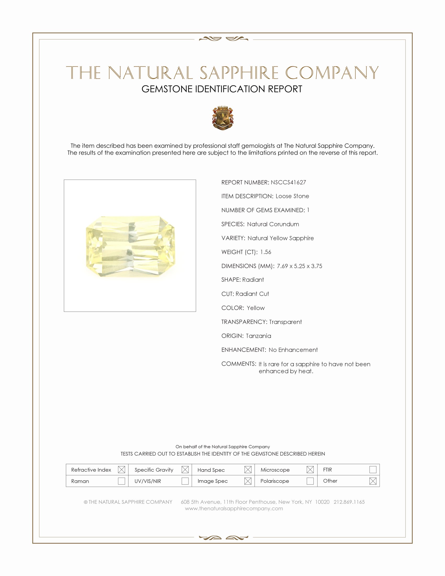 1.56 Ct. Yellow Sapphire from Tanzania