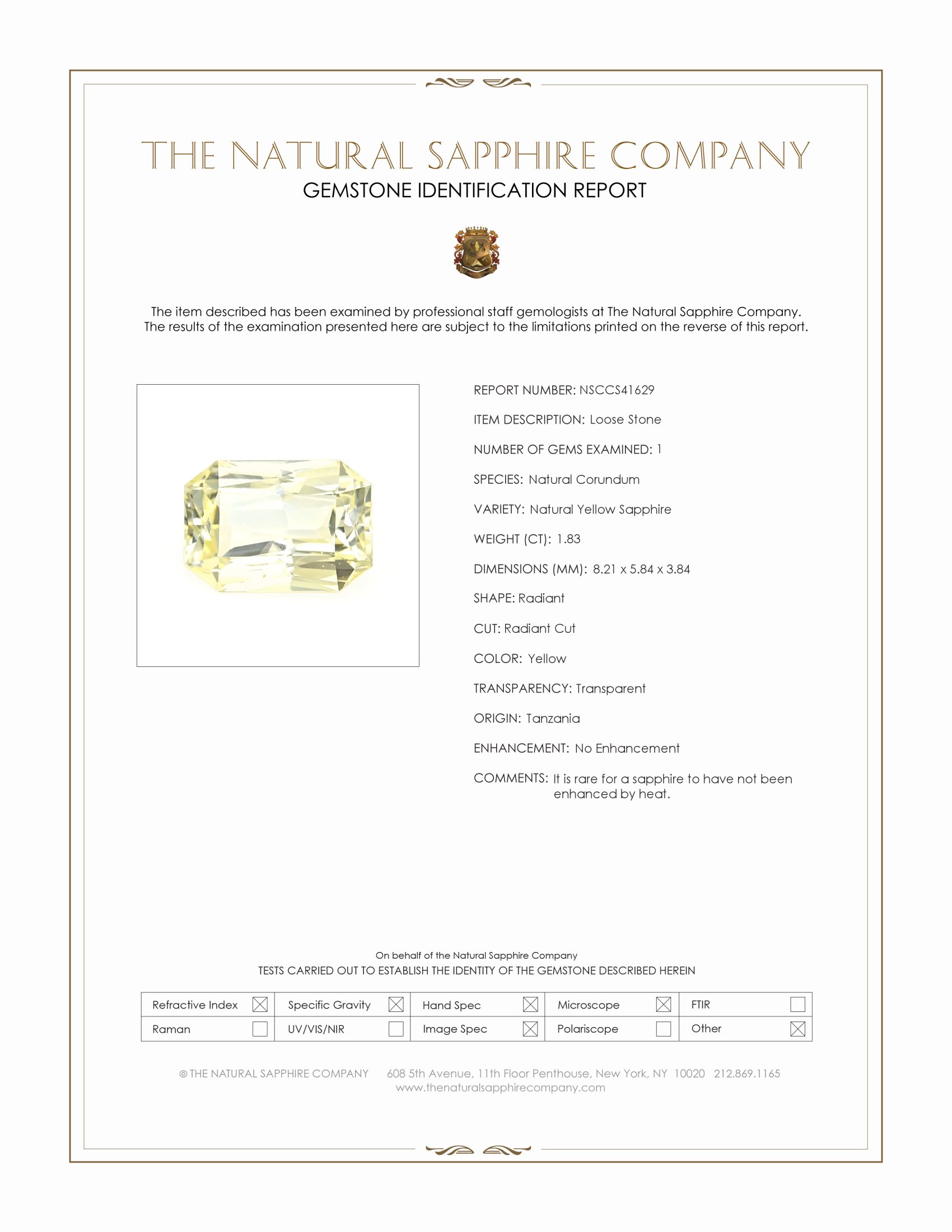 1.83 Ct. Yellow Sapphire from Tanzania