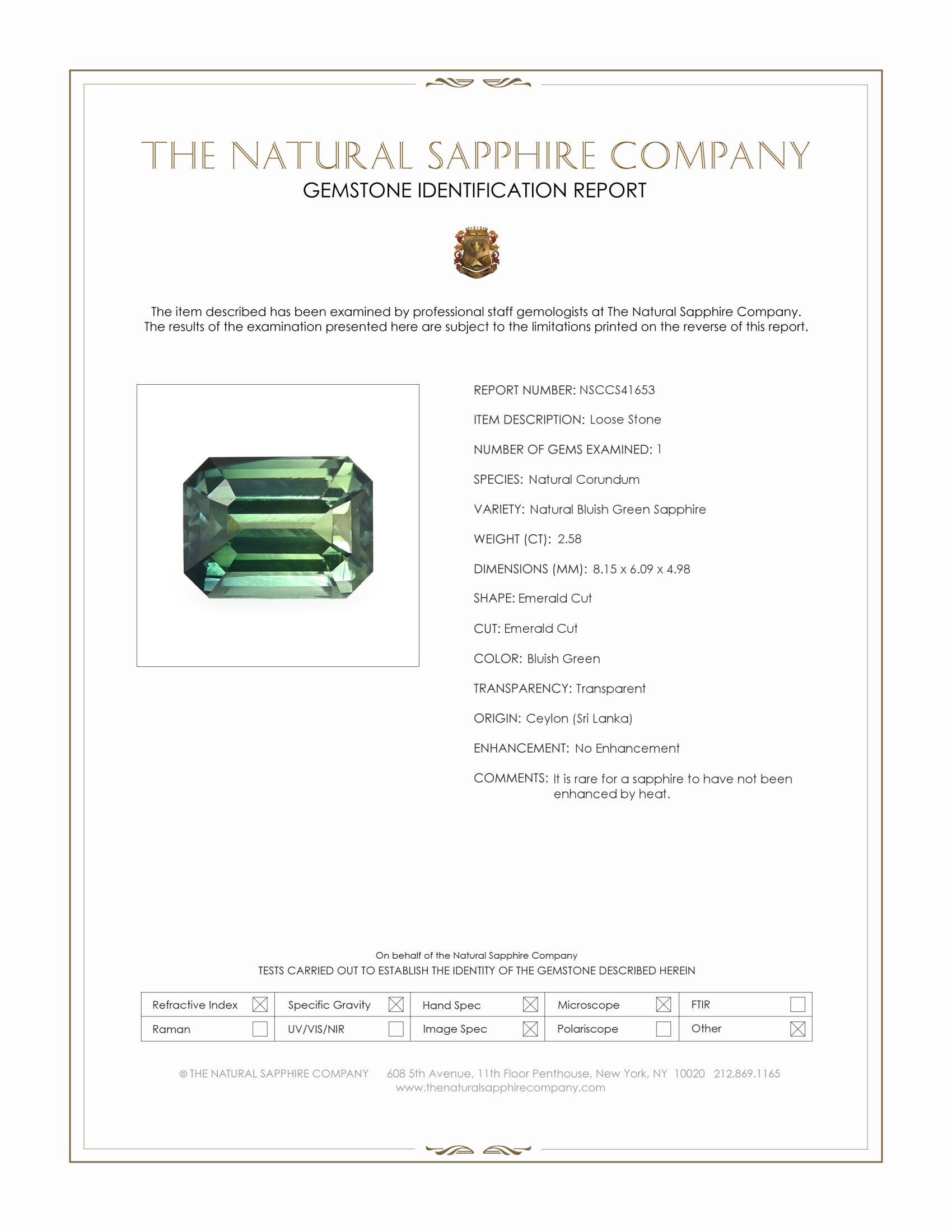 2.58 Ct. Bluish Green Sapphire from Ceylon (Sri Lanka)