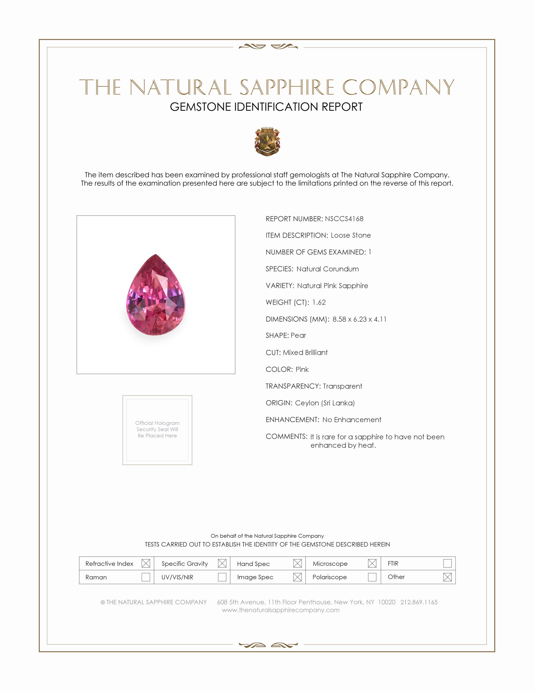 1.62 Ct. Pink Sapphire from Ceylon (Sri Lanka)