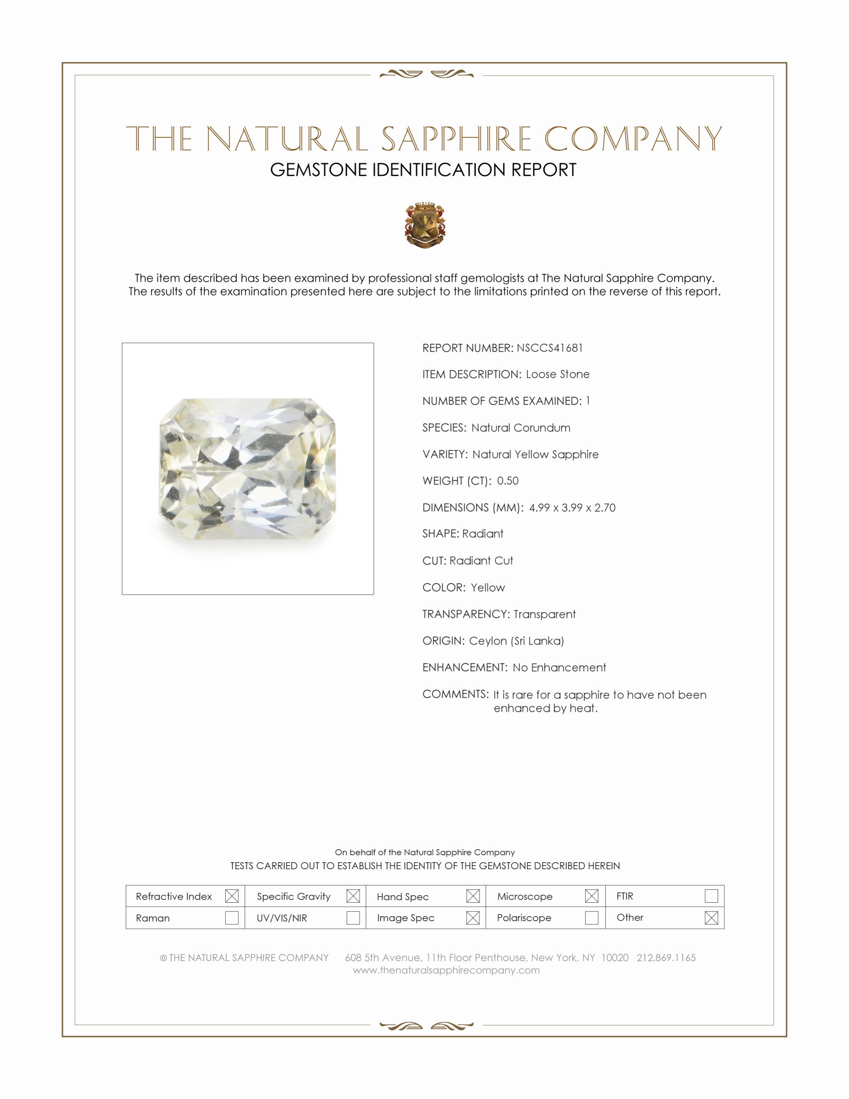 0.50 Ct. Yellow Sapphire from Ceylon (Sri Lanka)