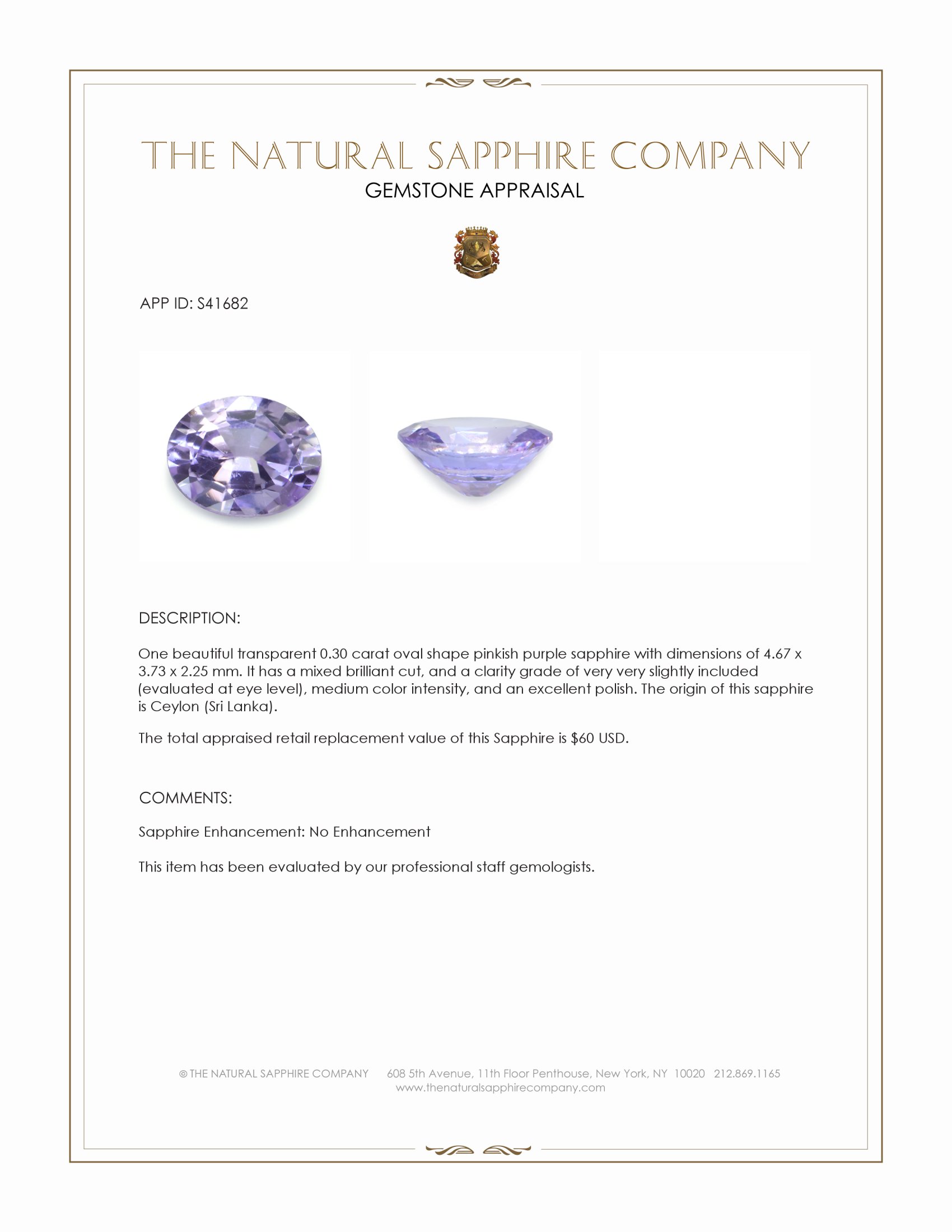 0.30 Ct. Pinkish Purple Sapphire from Ceylon (Sri Lanka)