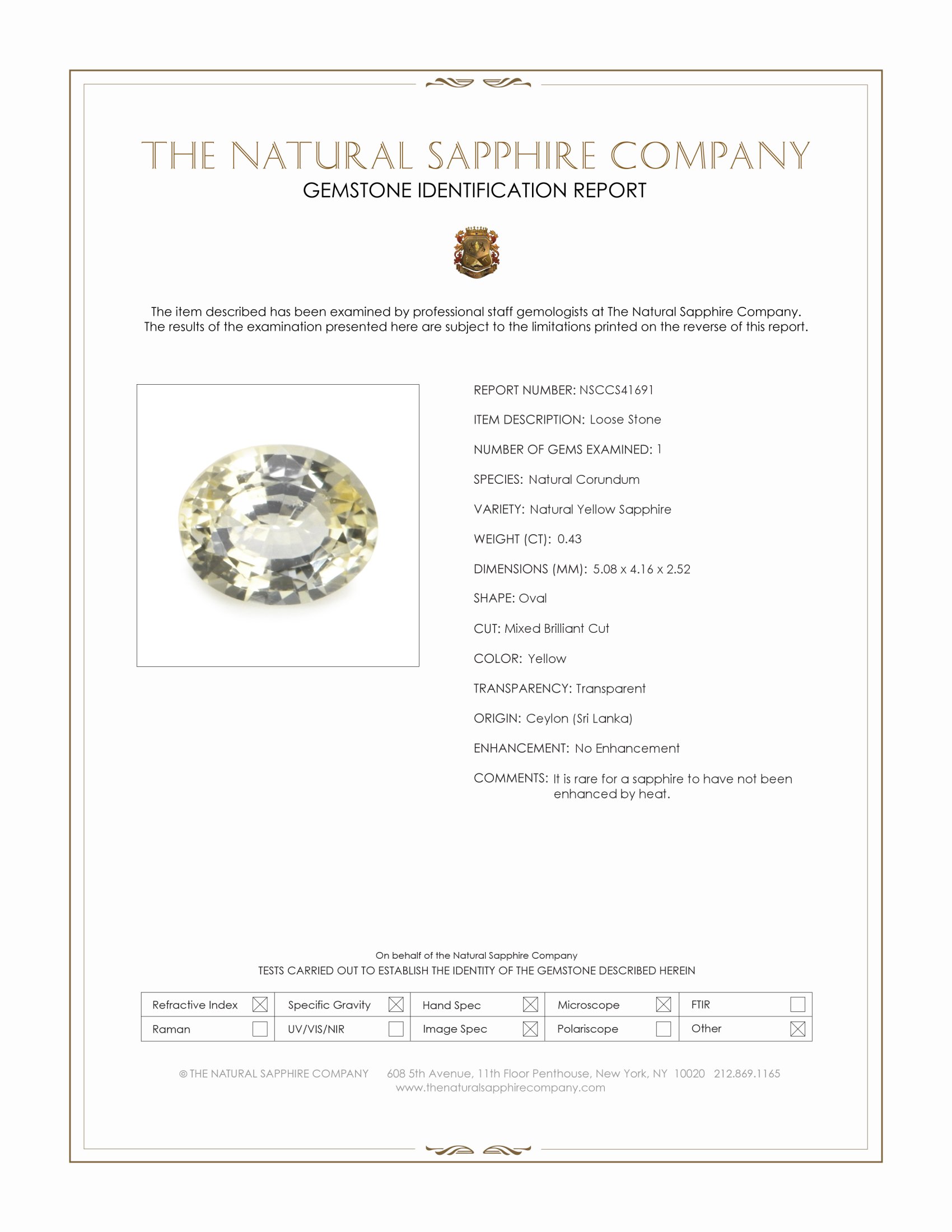 0.43 Ct. Yellow Sapphire from Ceylon (Sri Lanka)