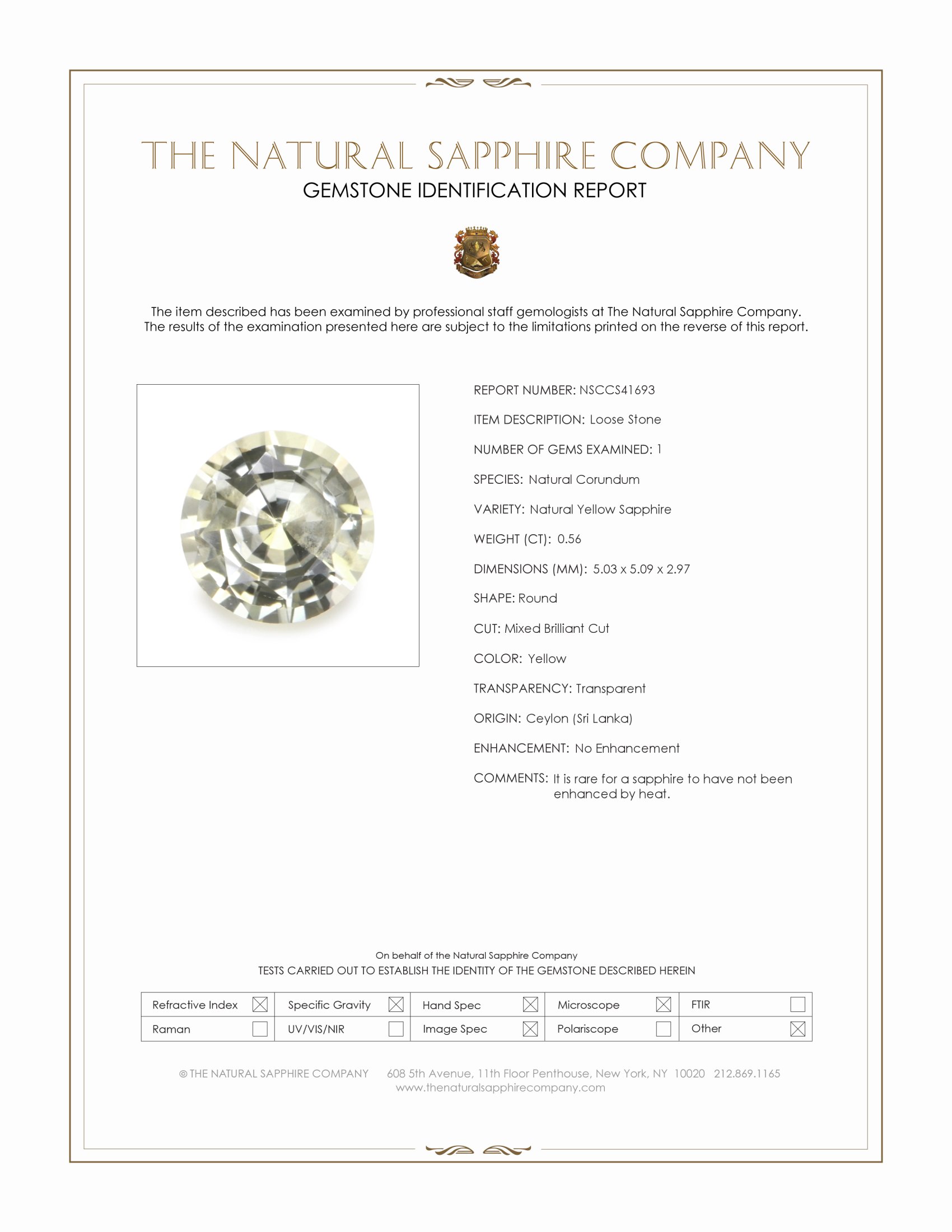 0.56 Ct. Yellow Sapphire from Ceylon (Sri Lanka)