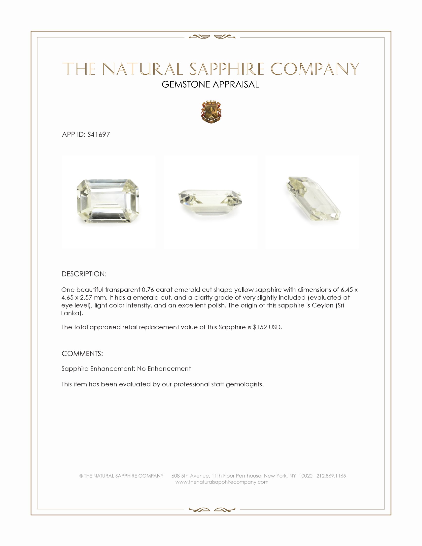 0.76 Ct. Yellow Sapphire from Ceylon (Sri Lanka)