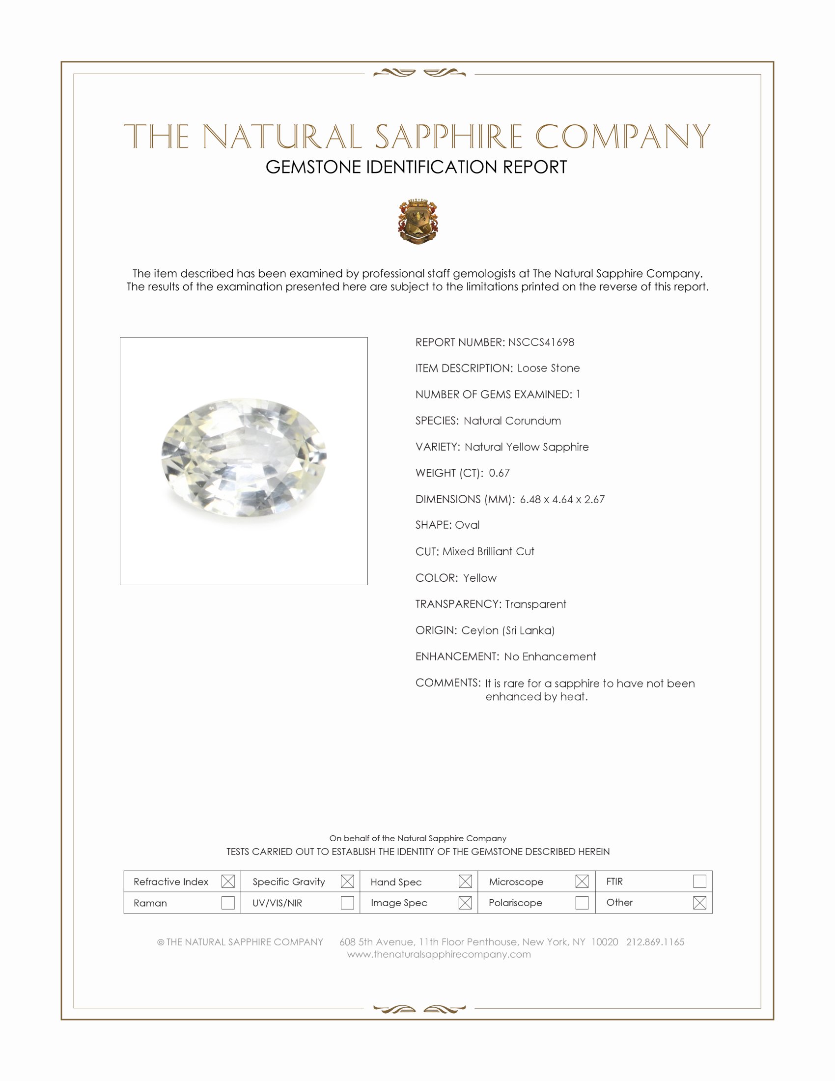0.67 Ct. Yellow Sapphire from Ceylon (Sri Lanka)
