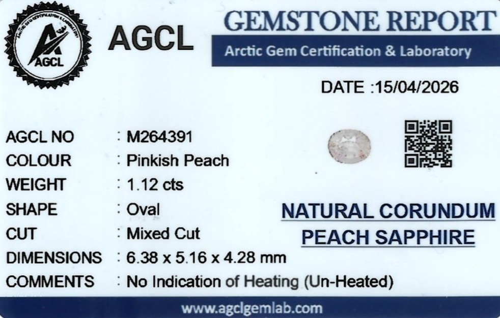 1.12 Ct. Peach Sapphire from Ceylon (Sri Lanka)