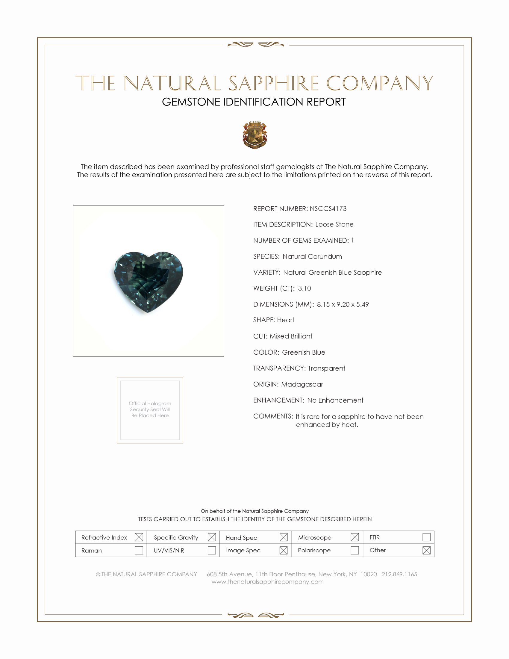 3.10 Ct. Greenish Blue Sapphire from Madagascar