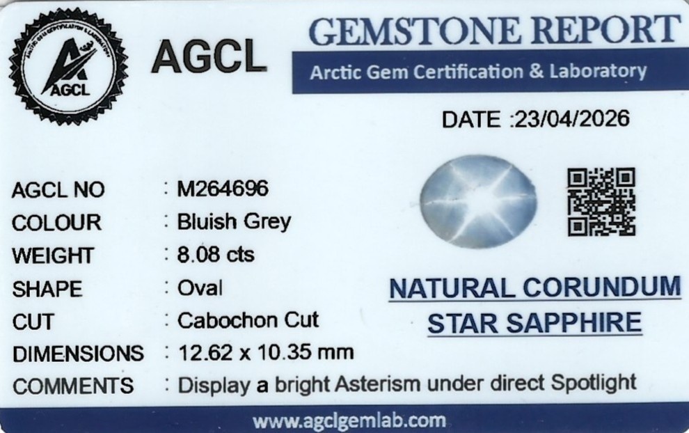 8.08 Ct. Bluish Grey Star Sapphire from Ceylon (Sri Lanka)