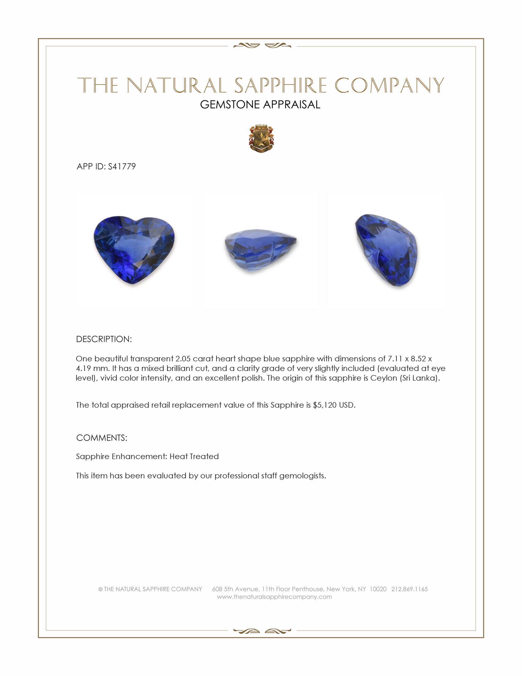 2.05 Ct. Blue Sapphire from Ceylon (Sri Lanka)