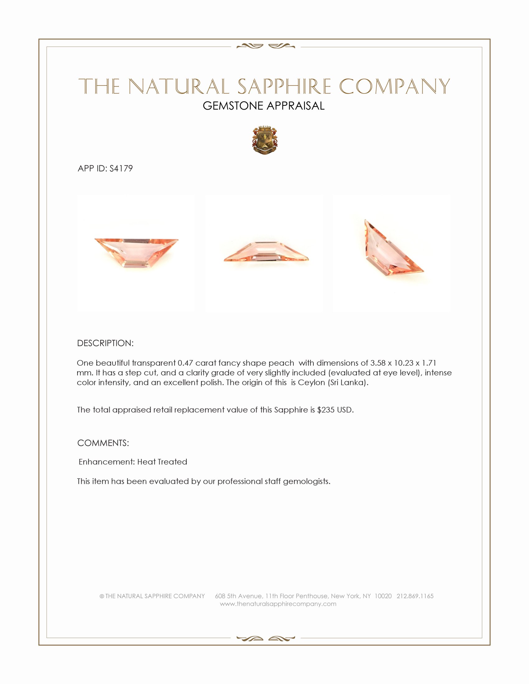 0.47 Ct. Peach Sapphire from Ceylon (Sri Lanka)