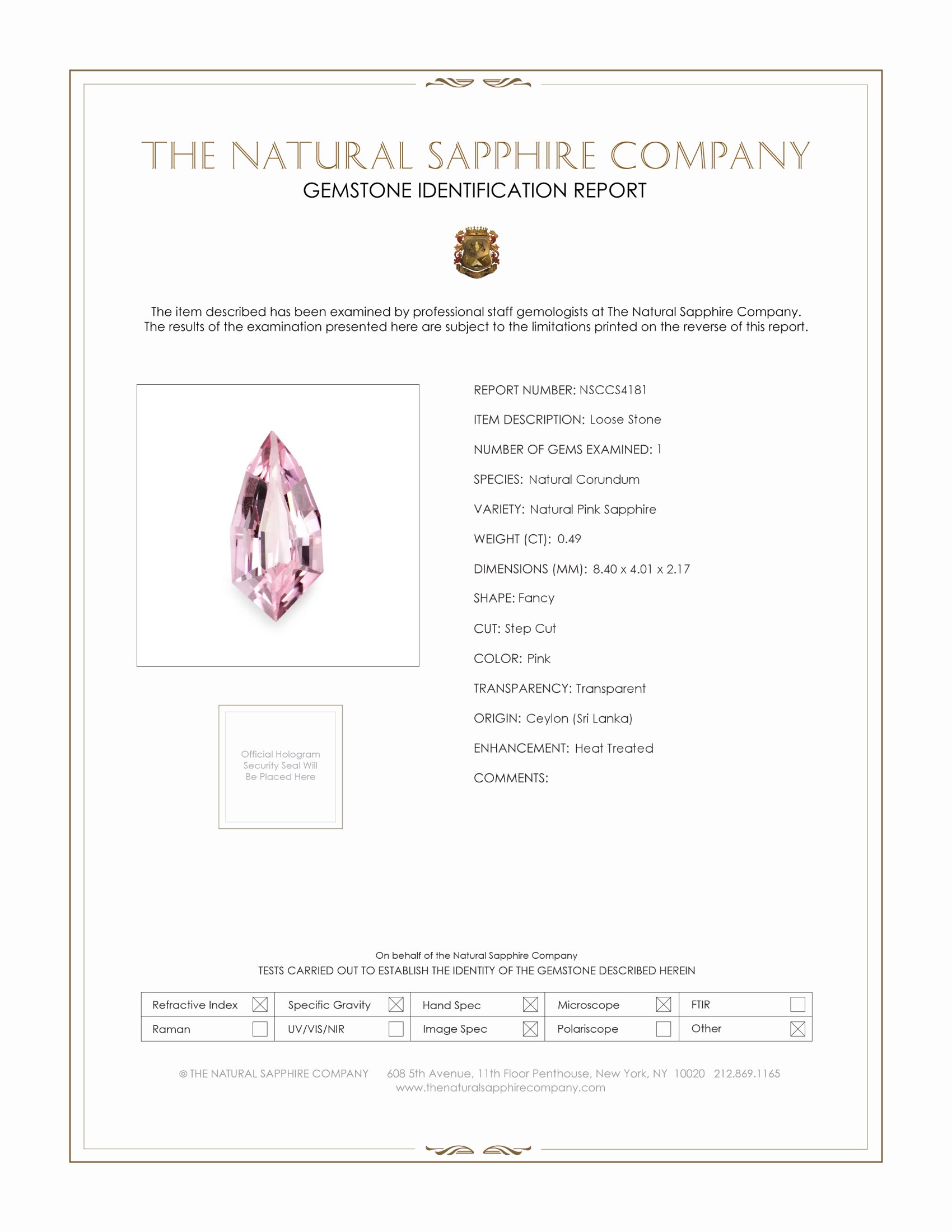 0.49 Ct. Pink Sapphire from Ceylon (Sri Lanka)