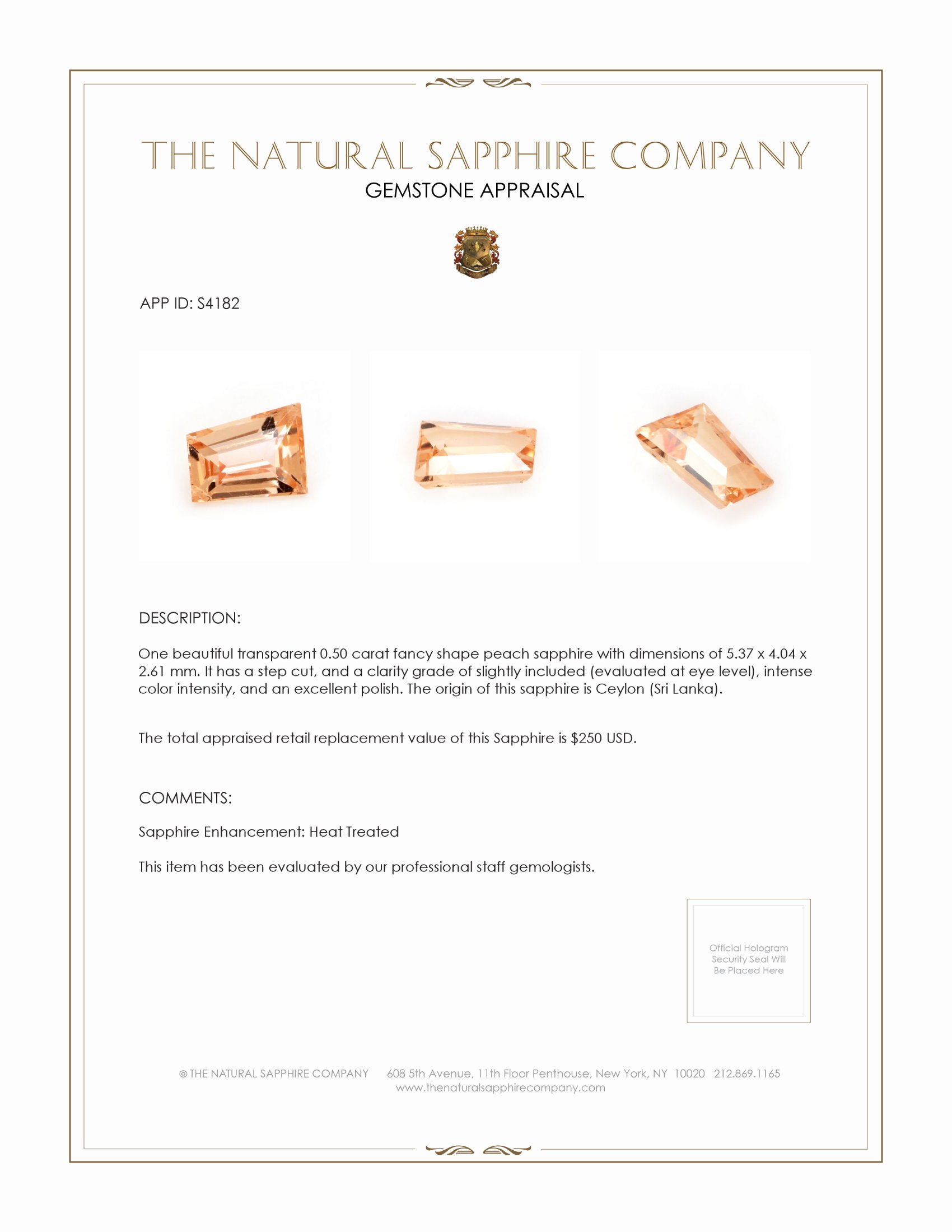 0.50 Ct. Peach Sapphire from Ceylon (Sri Lanka)