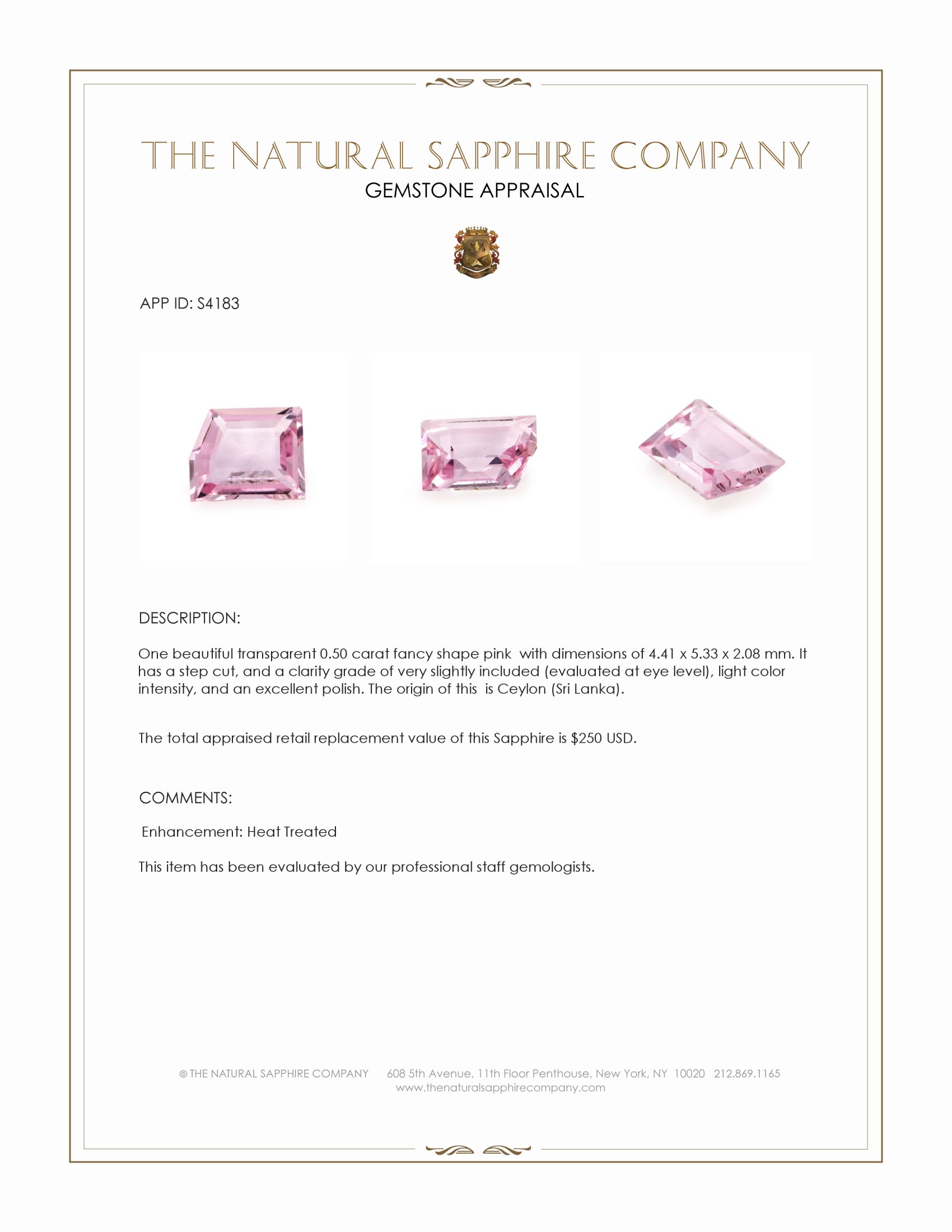 0.50 Ct. Pink Sapphire from Ceylon (Sri Lanka)