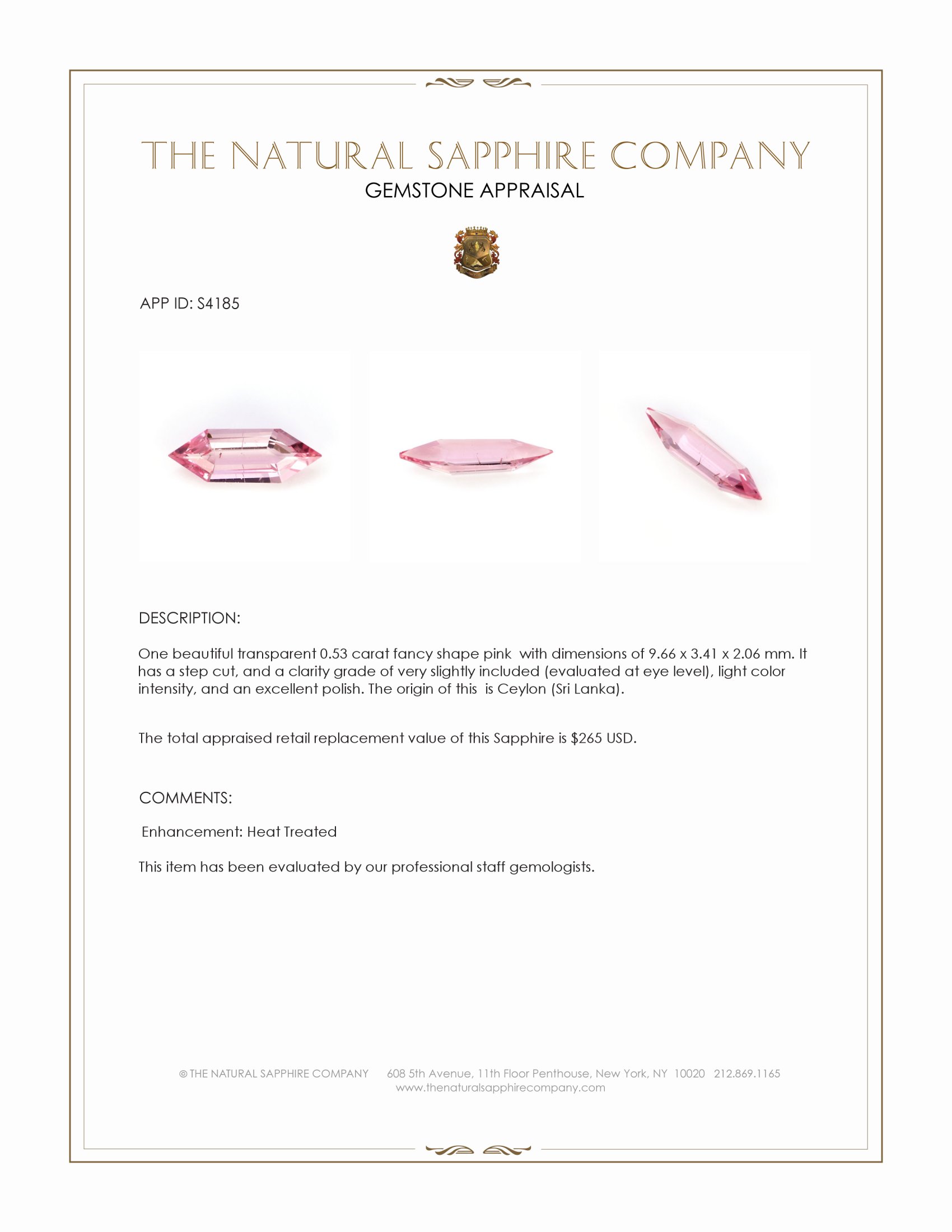 0.53 Ct. Pink Sapphire from Ceylon (Sri Lanka)