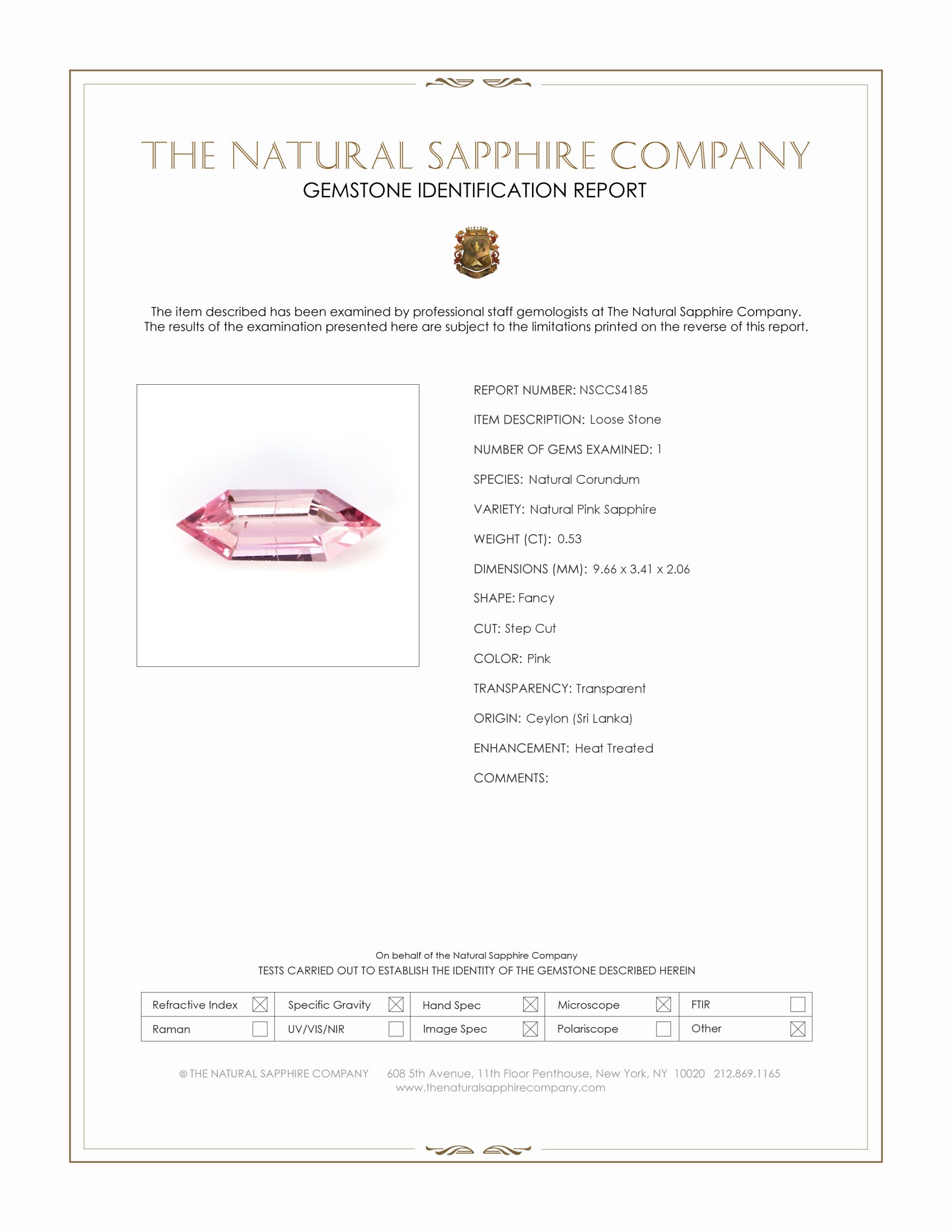 0.53 Ct. Pink Sapphire from Ceylon (Sri Lanka)