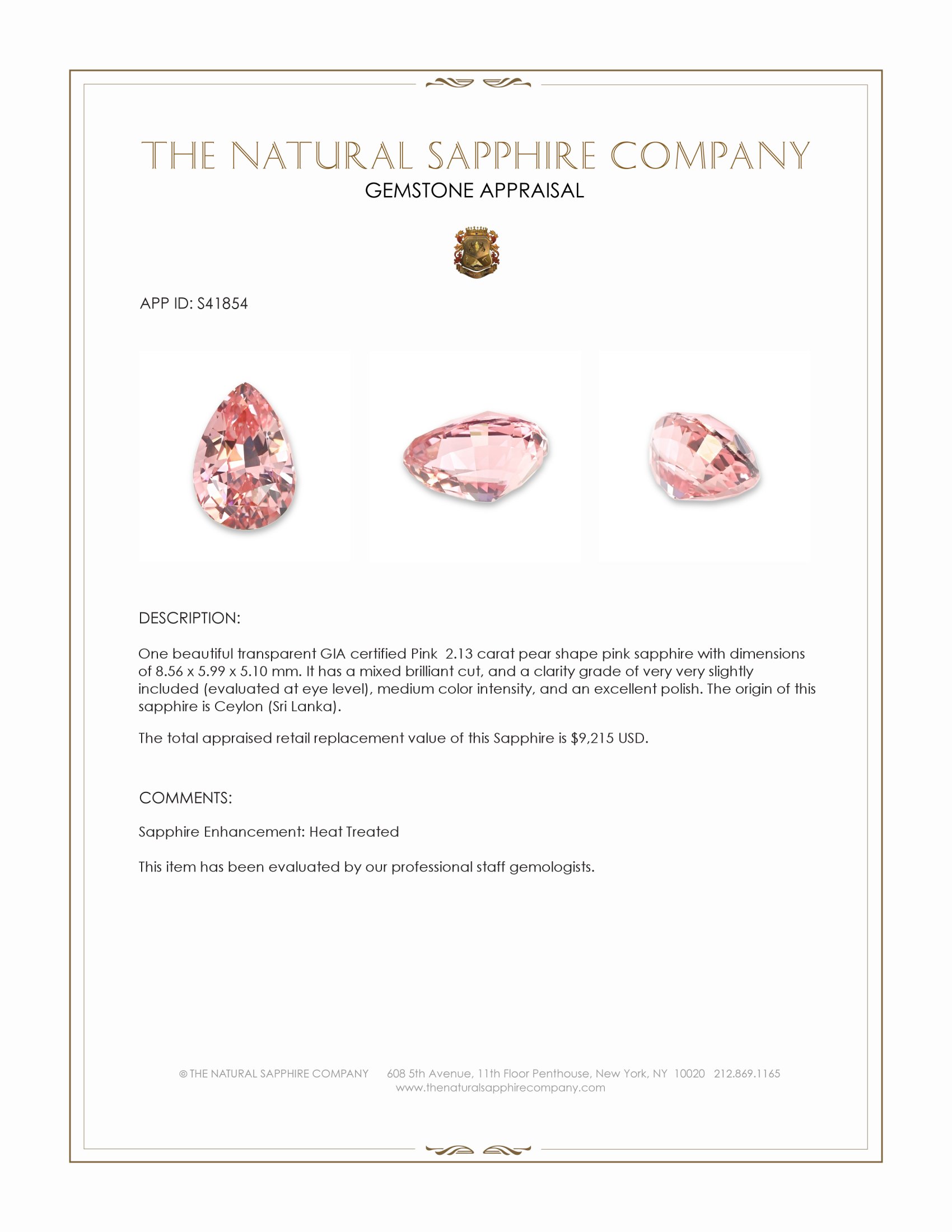 2.13 Ct. Pink Sapphire from Ceylon (Sri Lanka)