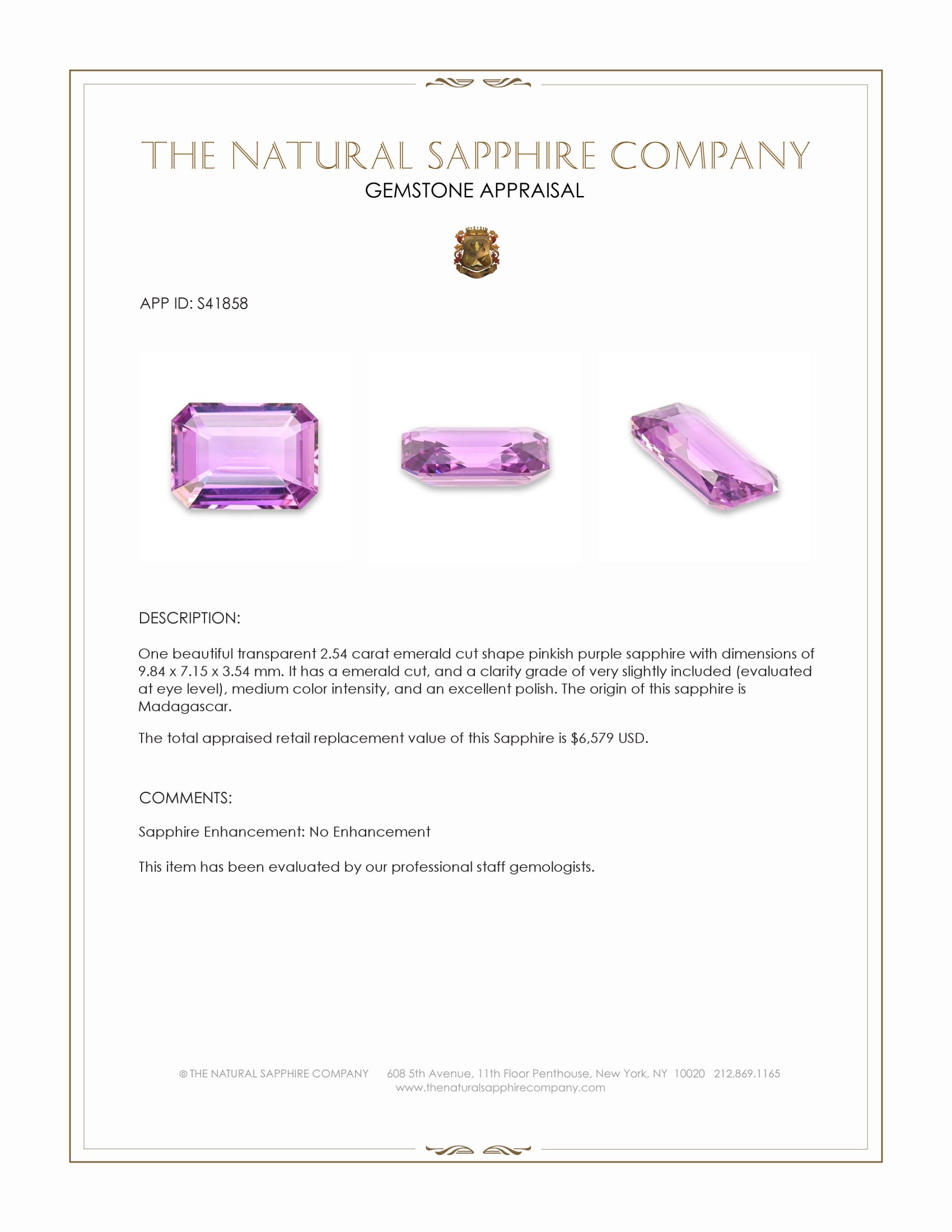 2.54 Ct. Pinkish Purple Sapphire from Madagascar