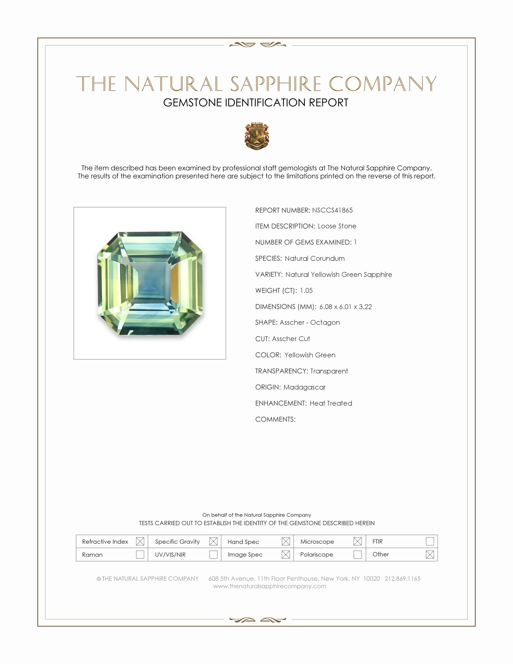 1.05 Ct. Yellowish Green Sapphire from Madagascar