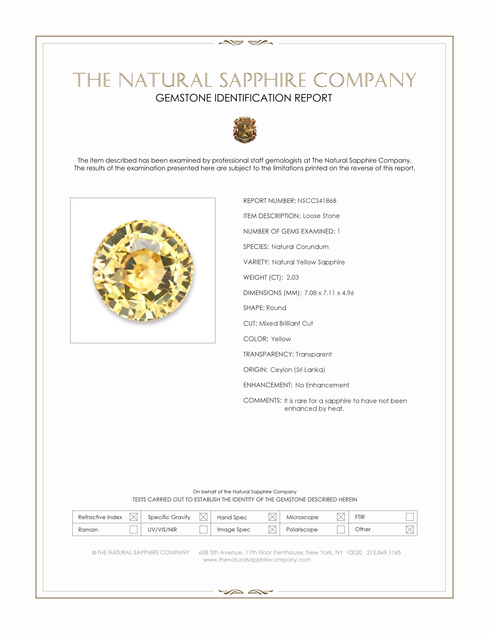 2.03 Ct. Yellow Sapphire from Ceylon (Sri Lanka)