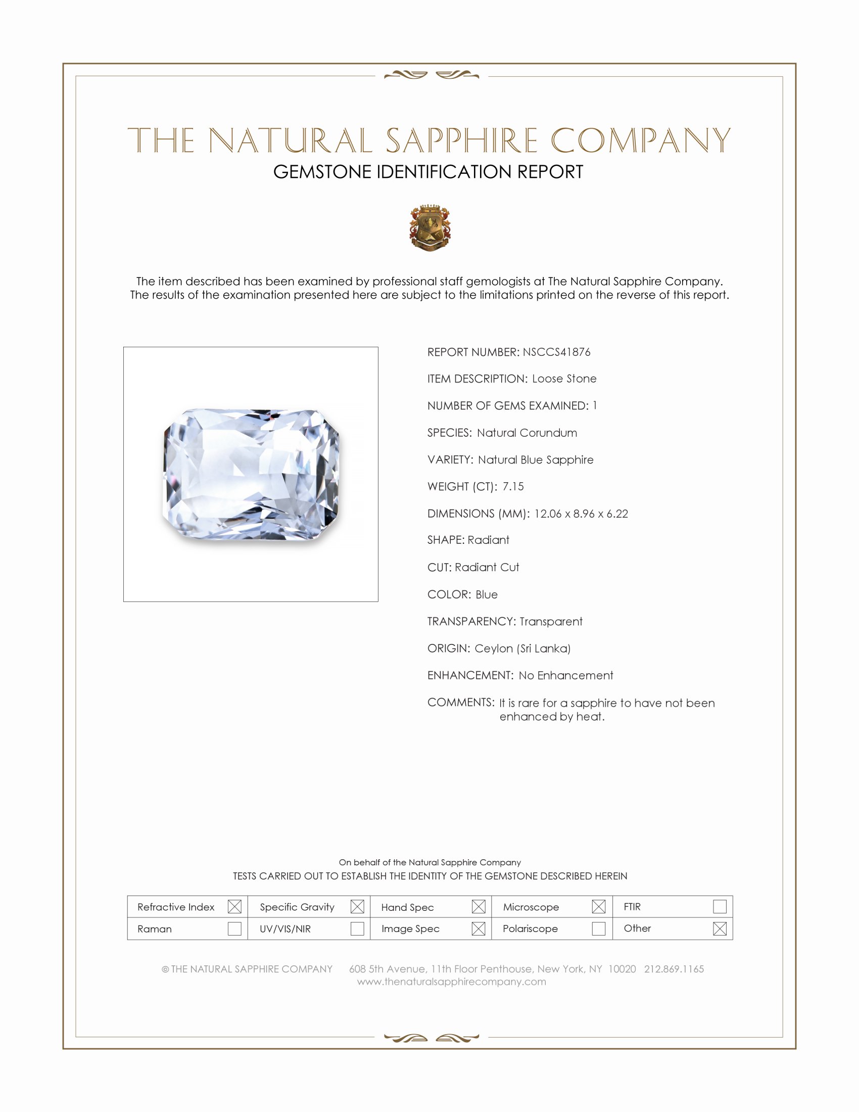 7.15 Ct. Blue Sapphire from Ceylon (Sri Lanka)