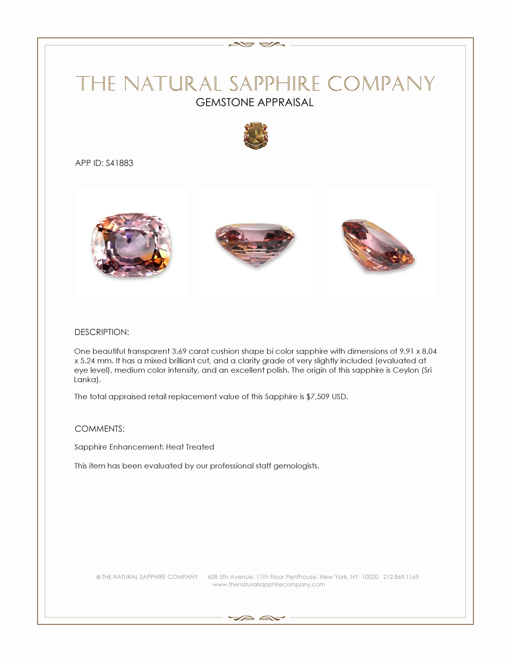 3.69 Ct. Bi Color / Parti Sapphire from Ceylon (Sri Lanka)