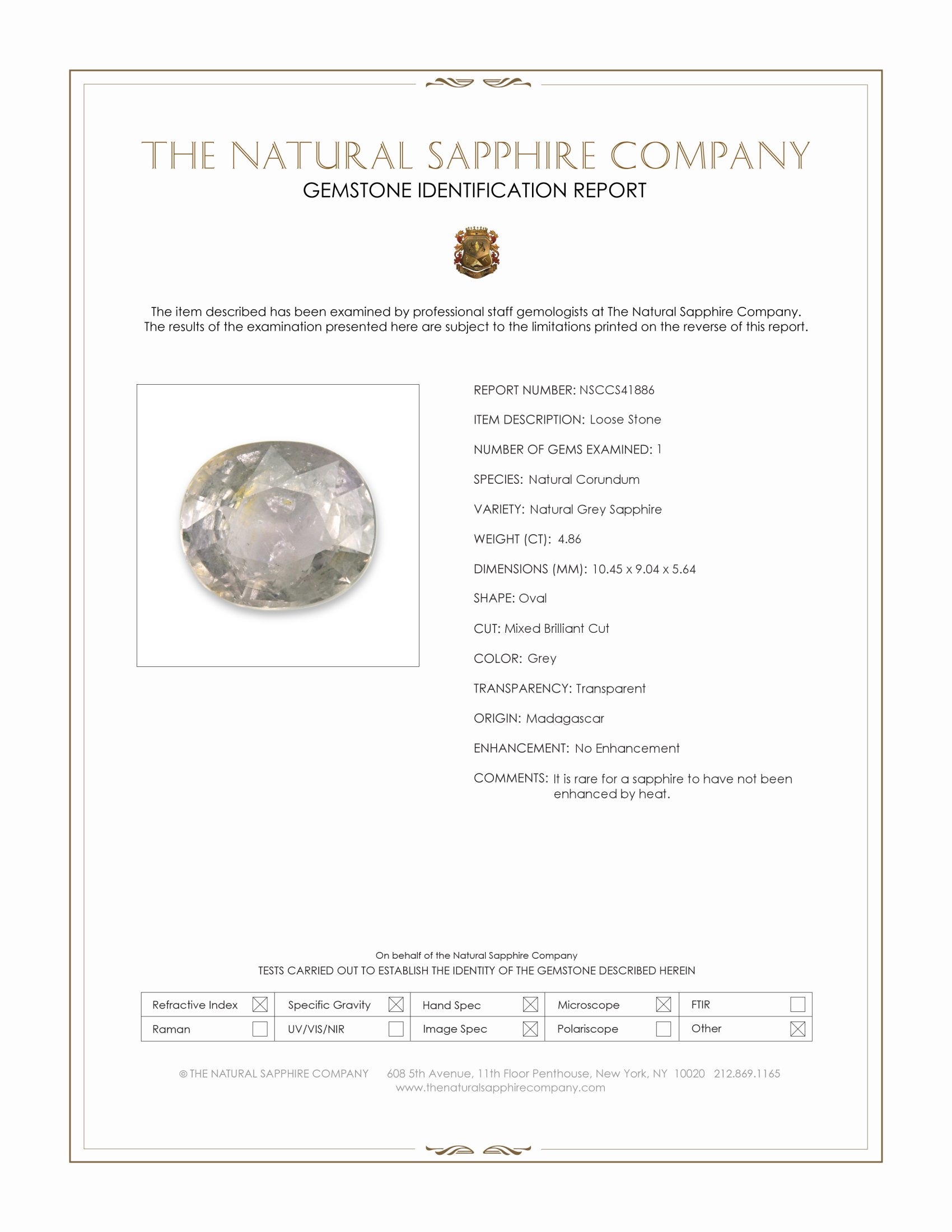 4.86 Ct. Grey Sapphire from Madagascar