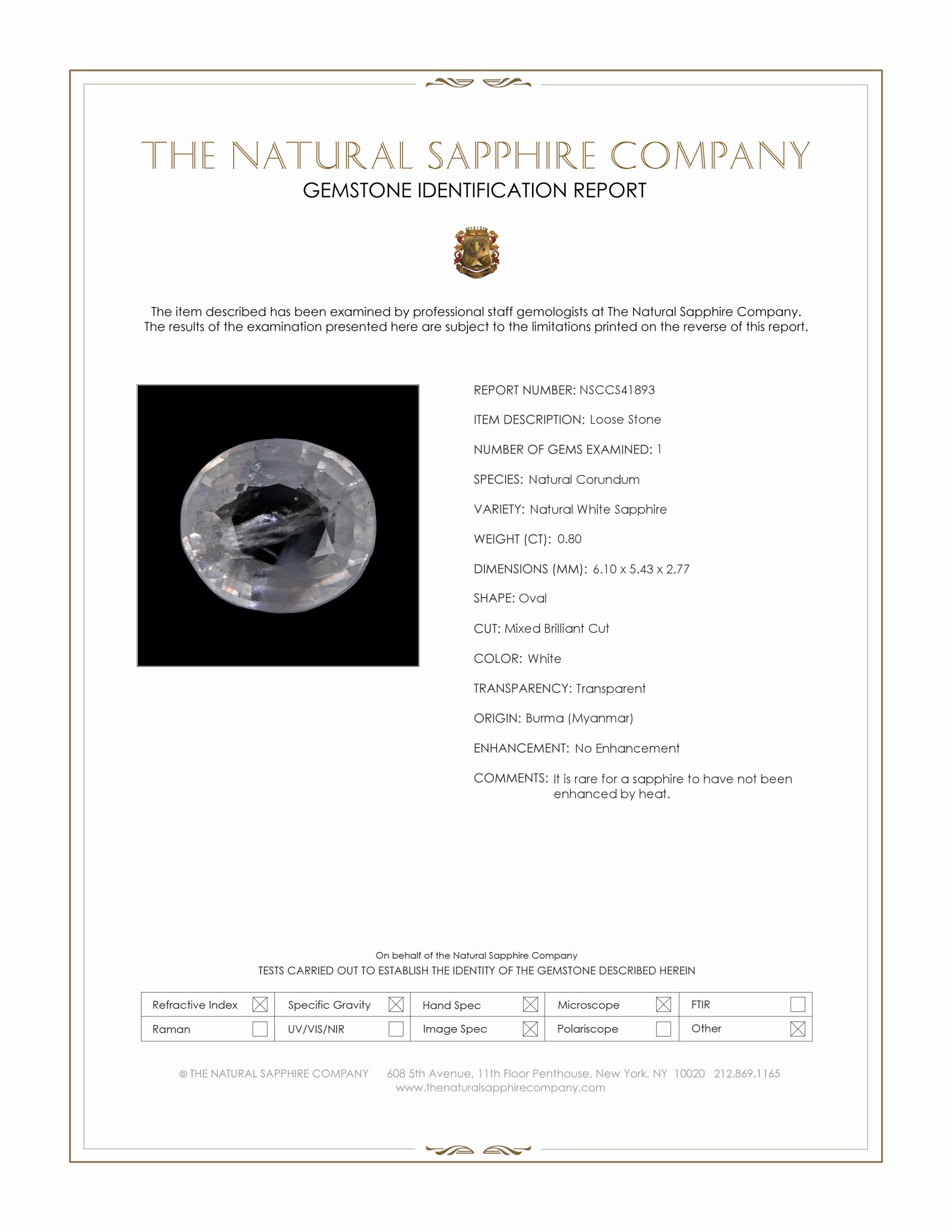 0.80 Ct. White Sapphire from Burma (Myanmar)