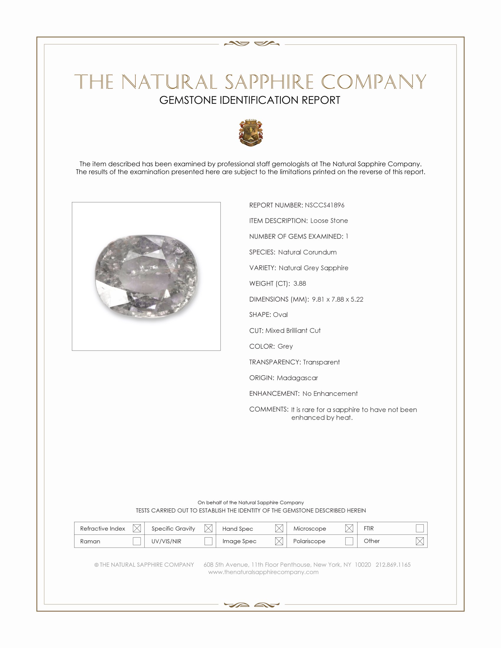 3.88 Ct. Grey Sapphire from Madagascar