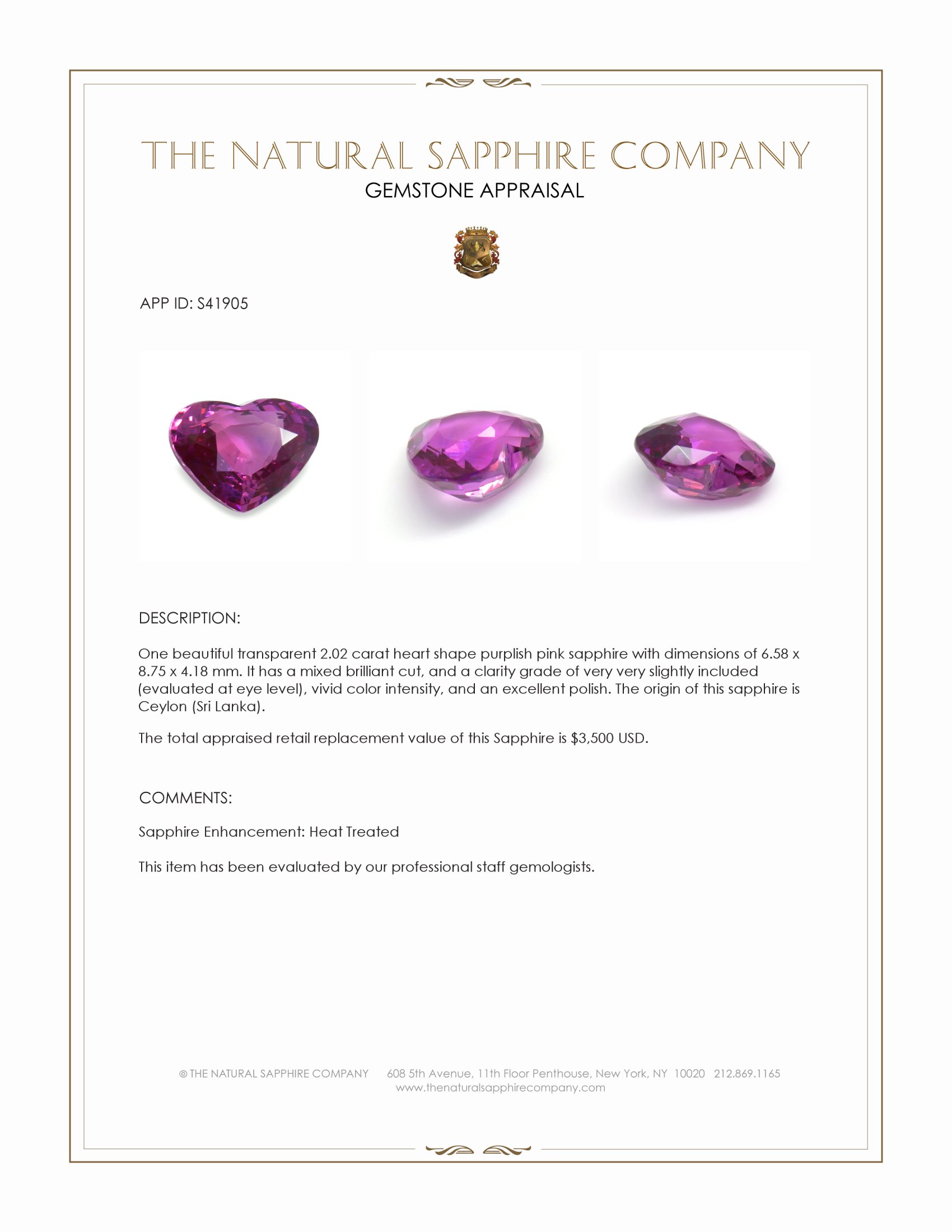 2.02 Ct. Purplish Pink Sapphire from Ceylon (Sri Lanka)