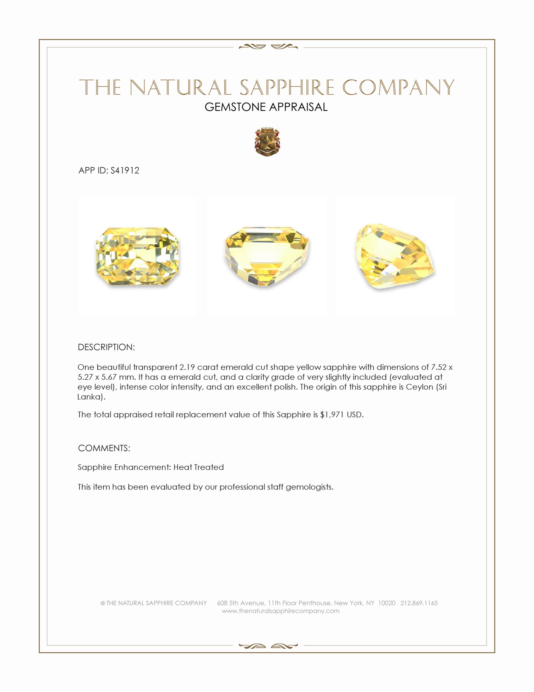 2.19 Ct. Yellow Sapphire from Ceylon (Sri Lanka)