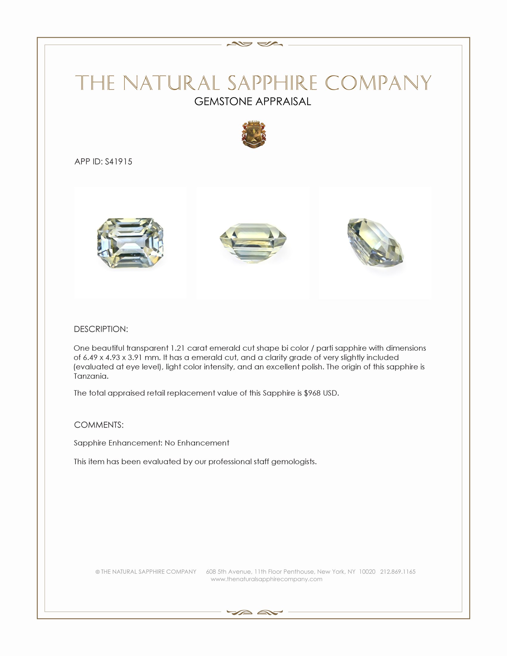 1.21 Ct. Bi Color / Parti Sapphire from Tanzania