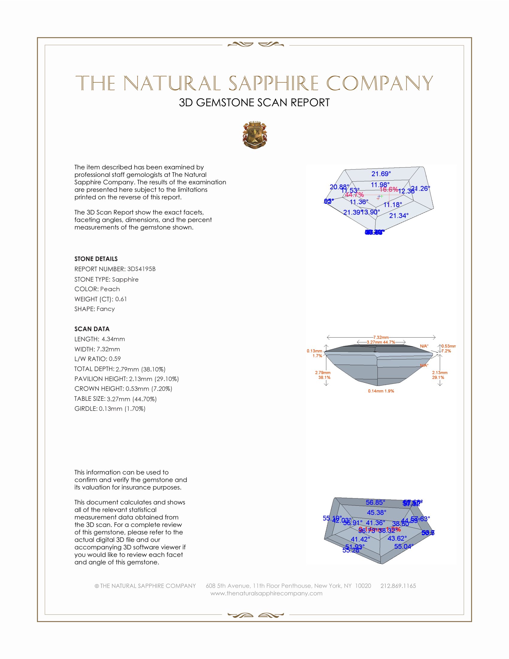 0.61 Ct. Peach Sapphire from Ceylon (Sri Lanka)