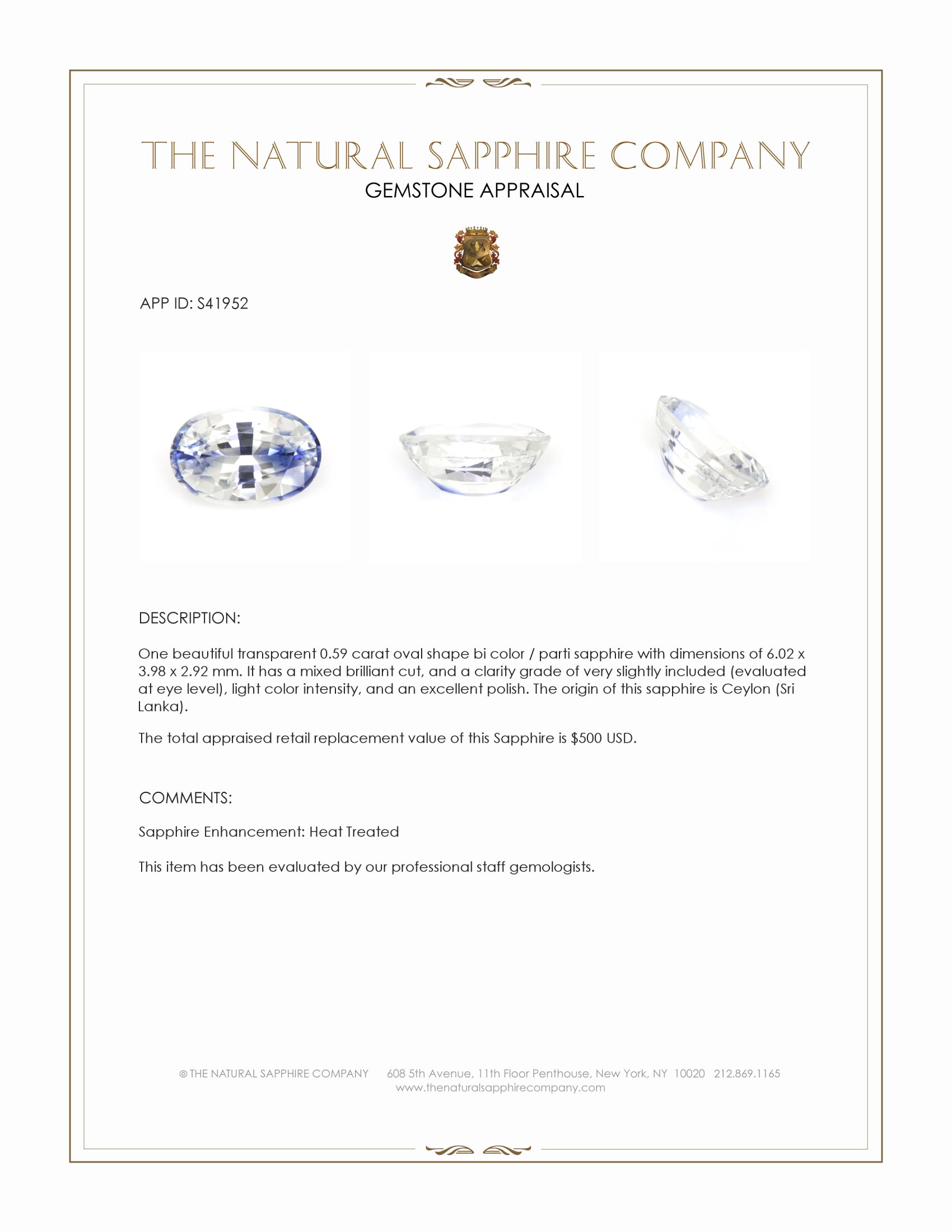 0.59 Ct. Bi Color / Parti Sapphire from Ceylon (Sri Lanka)