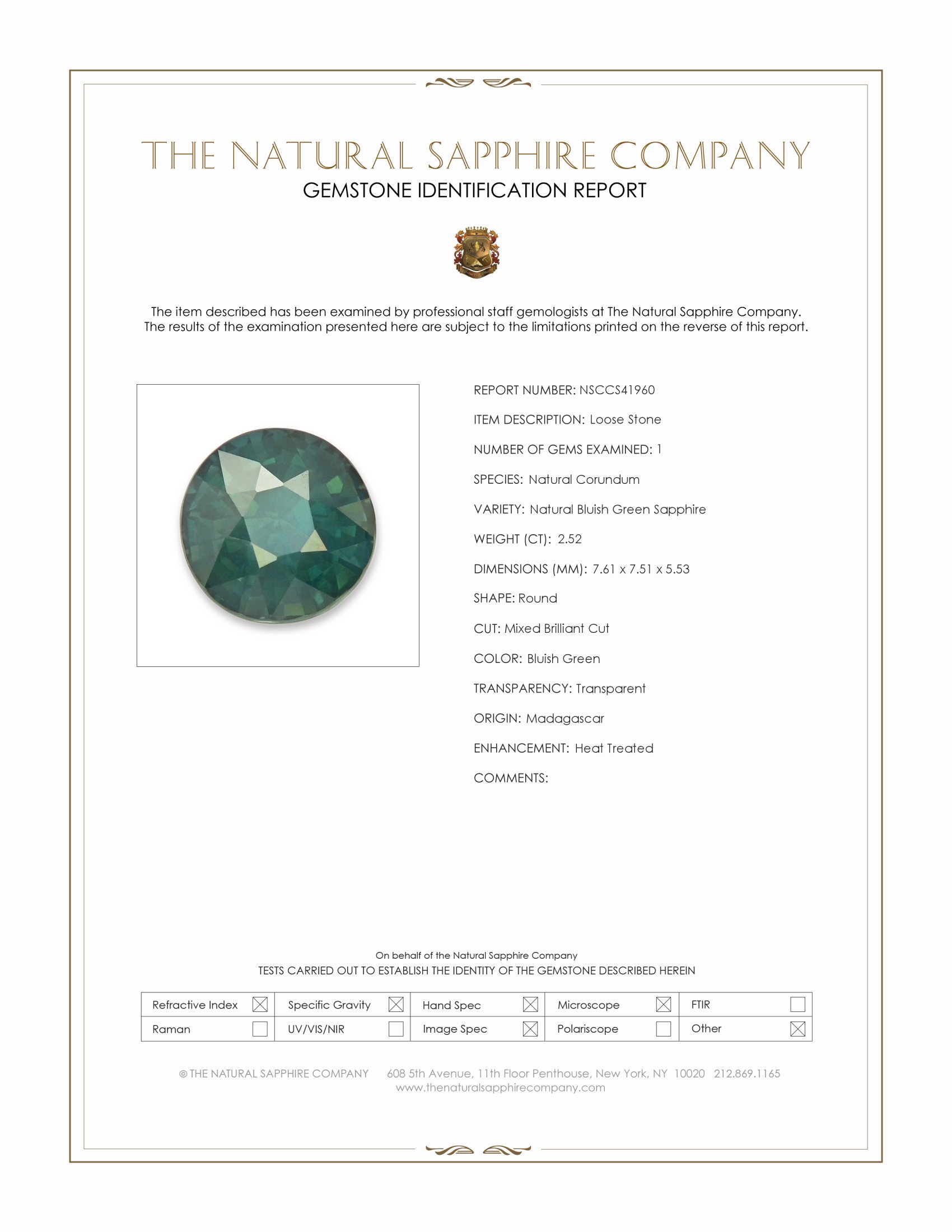 2.52 Ct. Bluish Green Sapphire from Madagascar