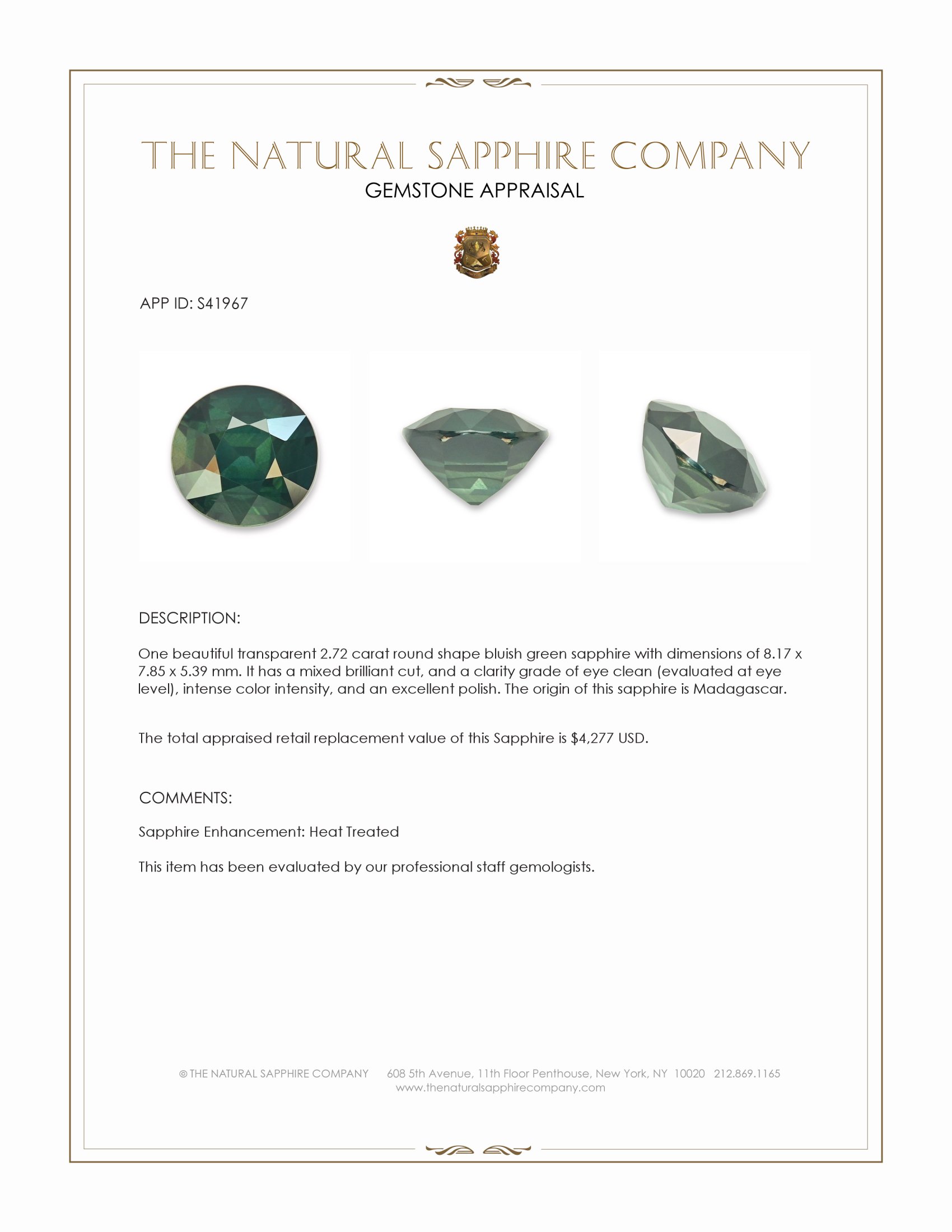 2.72 Ct. Bluish Green Sapphire from Madagascar