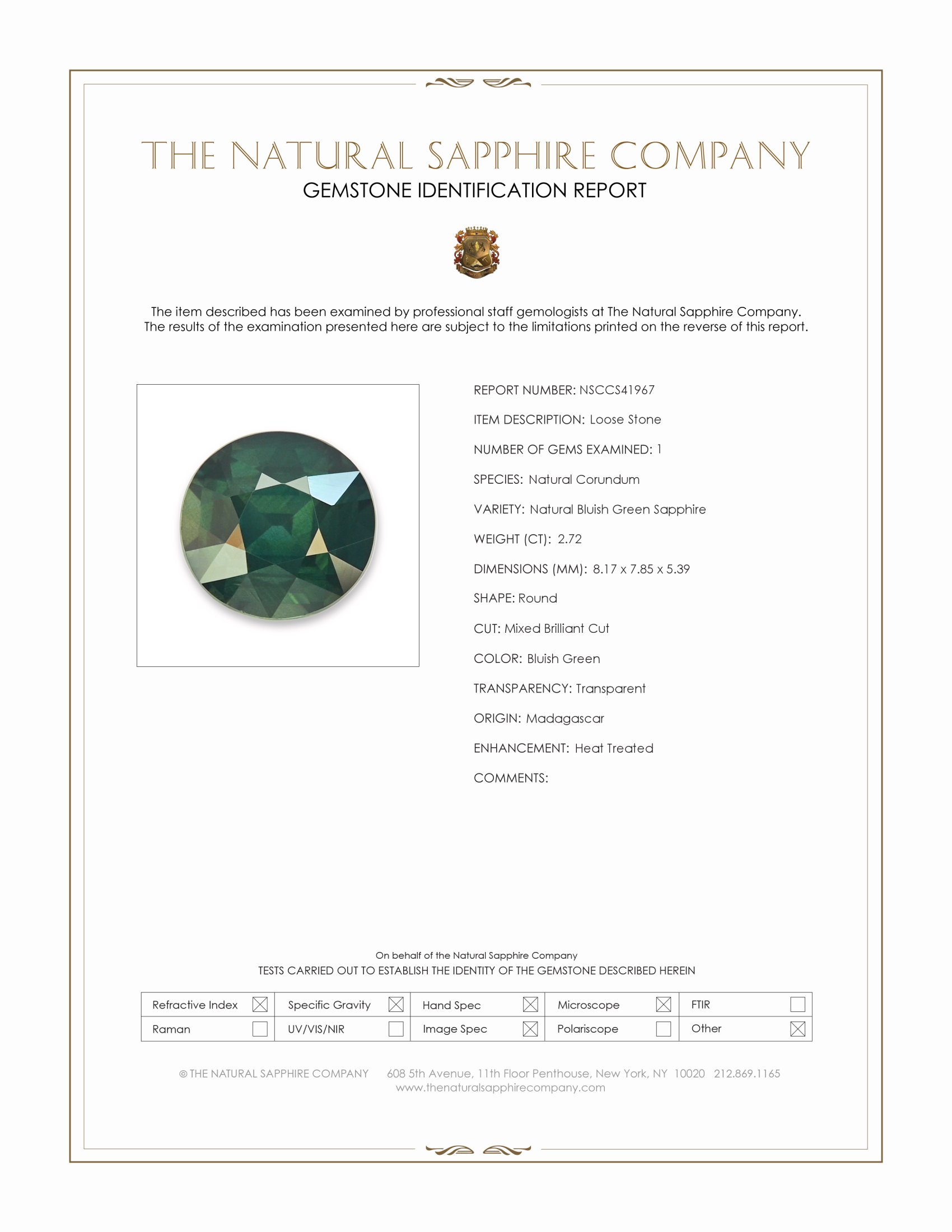2.72 Ct. Bluish Green Sapphire from Madagascar