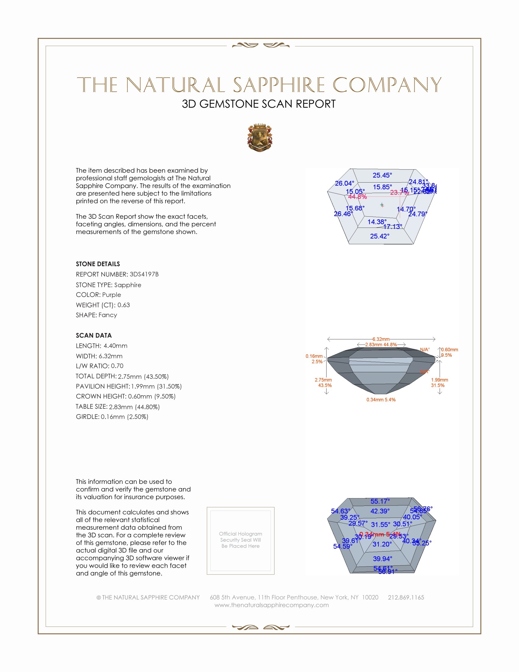 0.63 Ct. Purple Sapphire from Ceylon (Sri Lanka)