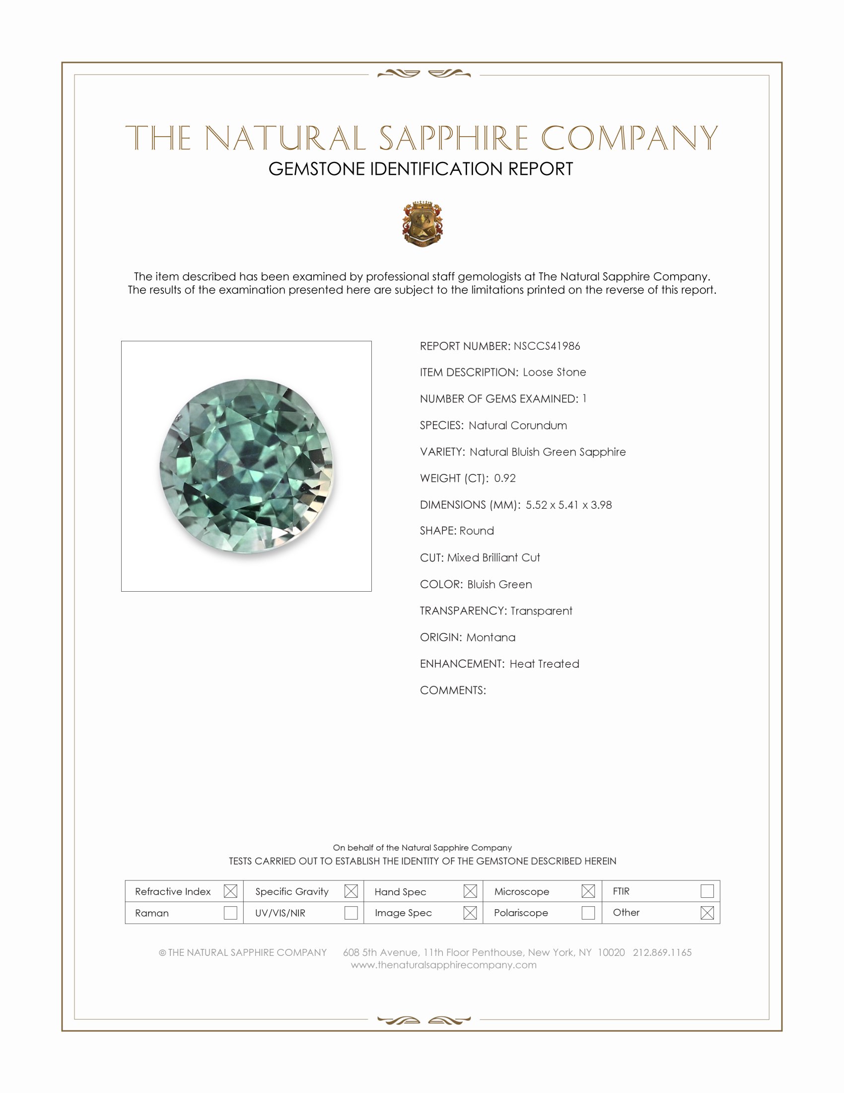 0.92 Ct. Bluish Green Sapphire from Montana